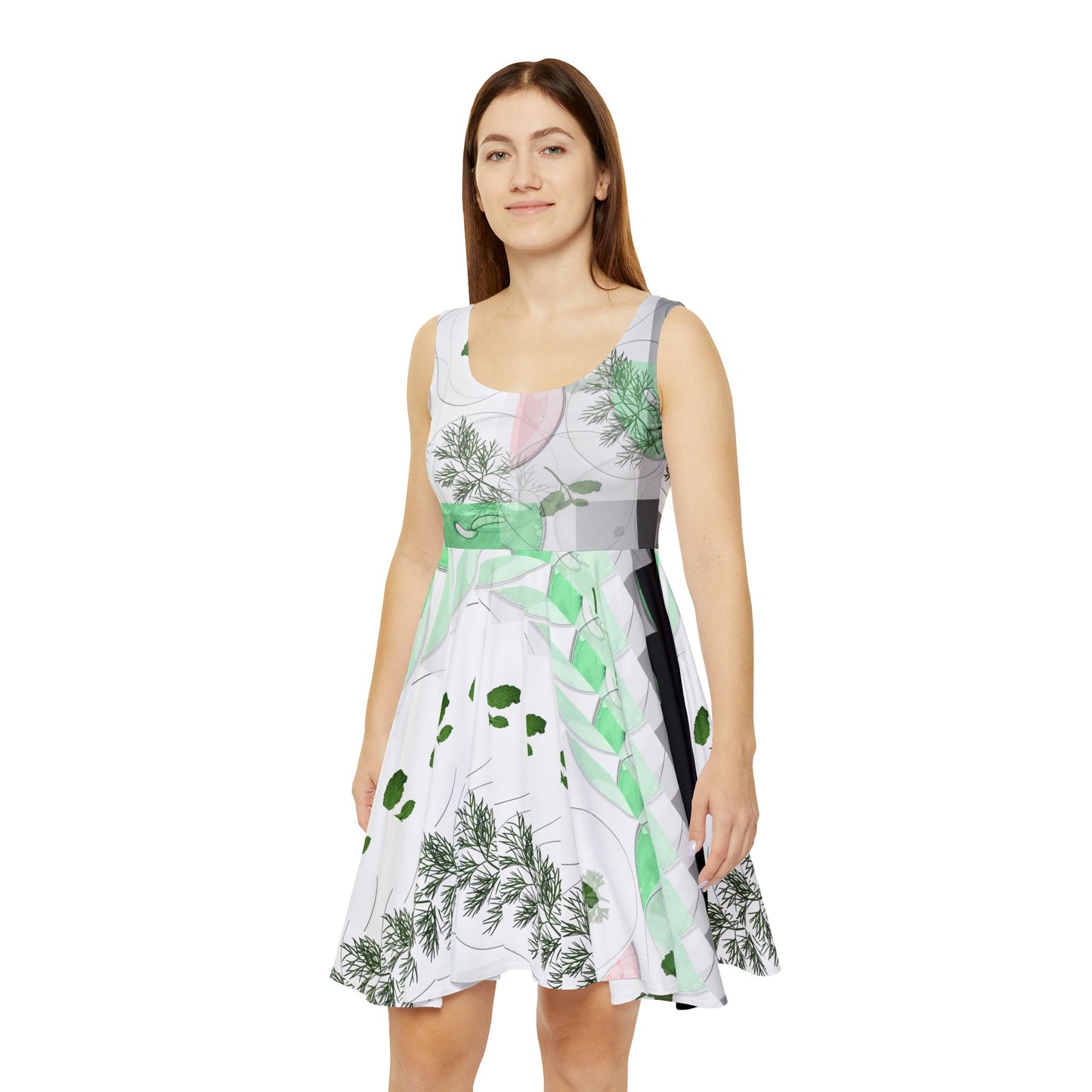 Botanical Print Skater Dress, Summer Dress, Vacation Outfit, Casual Dress, Gift for Her, Floral Dress, Eco-Friendly Clothing
