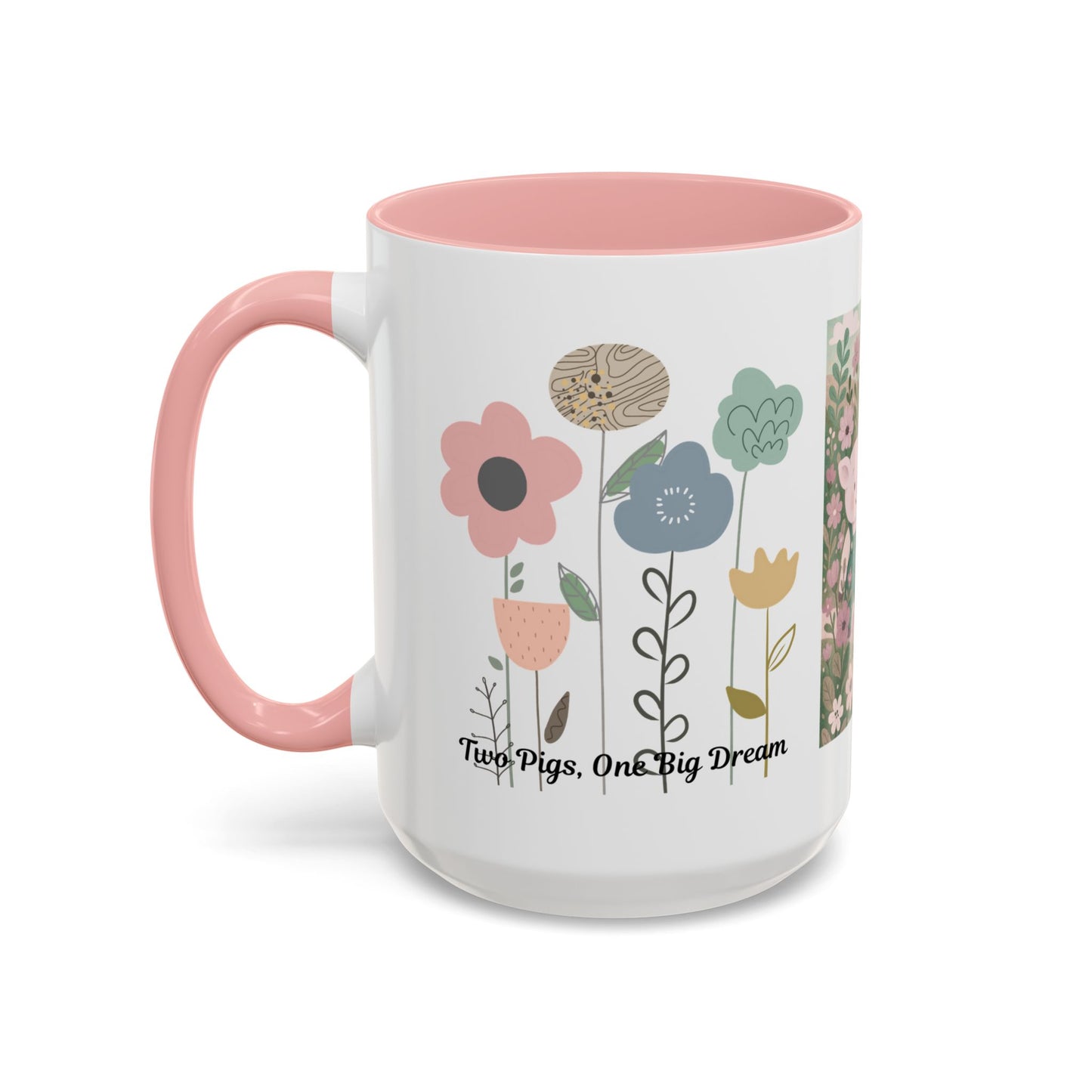 Charming Piggy Coffee Mug, Cute Animal Tea Cup, Floral Design Drinkware, Gift for Animal Lovers, Kitchen Decor, Unique Birthday Gift