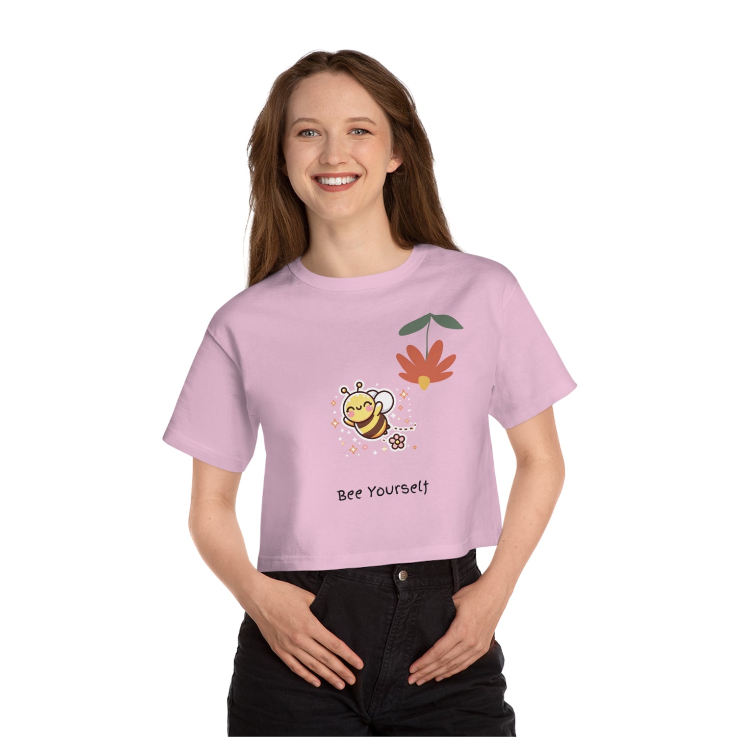 Cropped T-Shirt, Bee Yourself Inspiring Tee, Floral Graphic Top, Gift for Nature Lovers, Cute Summer Wear, Eco-Friendly Fashion