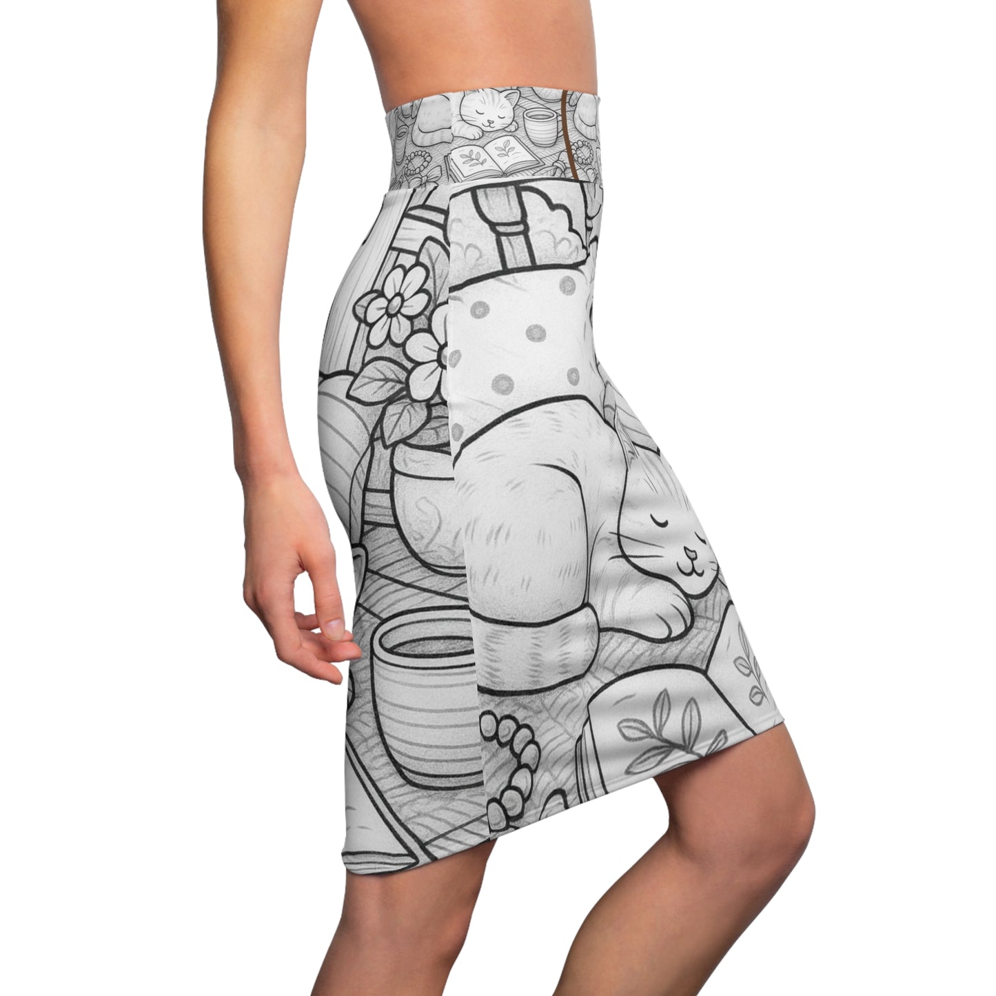 Cozy Cat Pencil Skirt, AOP Skirt, Cat Lover Fashion, Unique Gift for Cat Moms, Cute Skirt for Casual Wear, Adorable Pencil Skirt