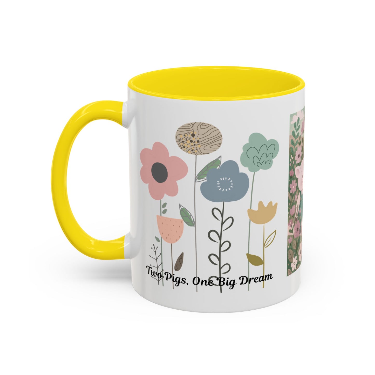 Charming Piggy Coffee Mug, Cute Animal Tea Cup, Floral Design Drinkware, Gift for Animal Lovers, Kitchen Decor, Unique Birthday Gift