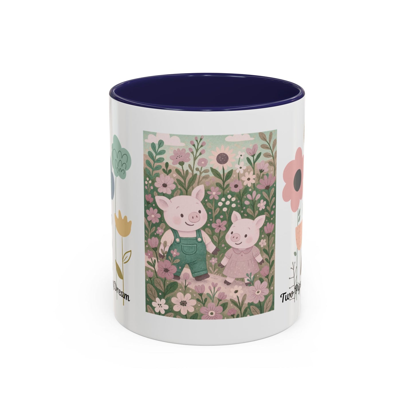 Charming Piggy Coffee Mug, Cute Animal Tea Cup, Floral Design Drinkware, Gift for Animal Lovers, Kitchen Decor, Unique Birthday Gift