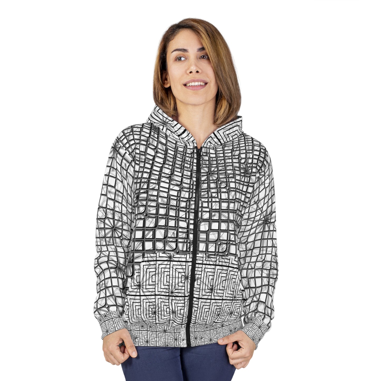 Stylish Geometric Zip Hoodie - Perfect Gift for Art Lovers, Casual Wear, Relaxation, Unisex Fashion, Street Style