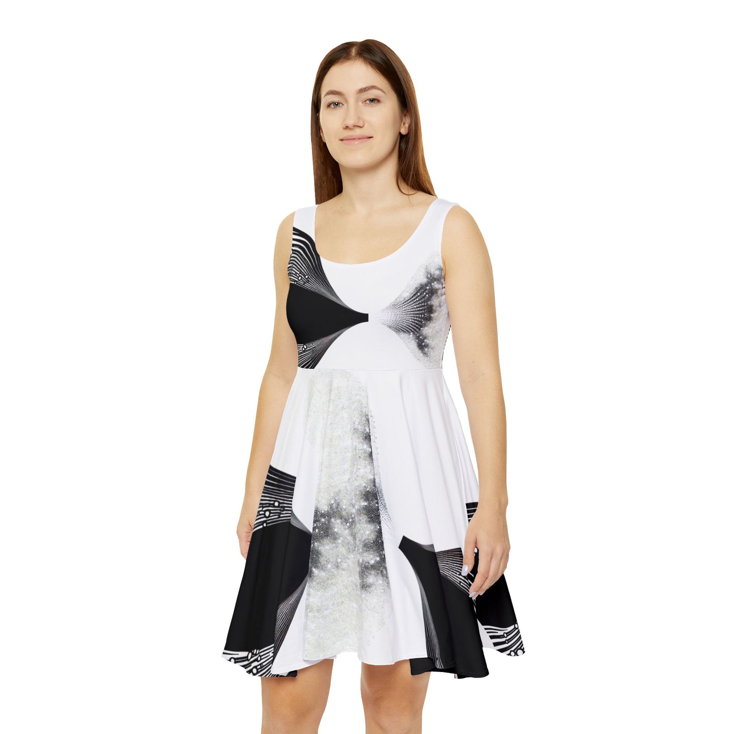 Chic Women's Skater Dress, Artistic AOP Dress, Casual Summer Outfit, Trendy Party Dress, Fashionable Day Dress