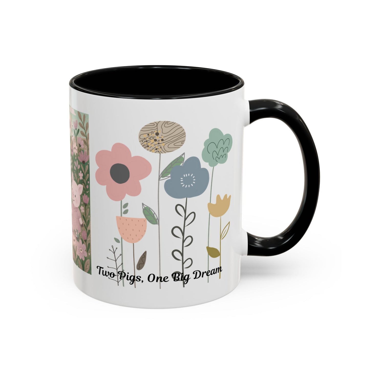 Charming Piggy Coffee Mug, Cute Animal Tea Cup, Floral Design Drinkware, Gift for Animal Lovers, Kitchen Decor, Unique Birthday Gift