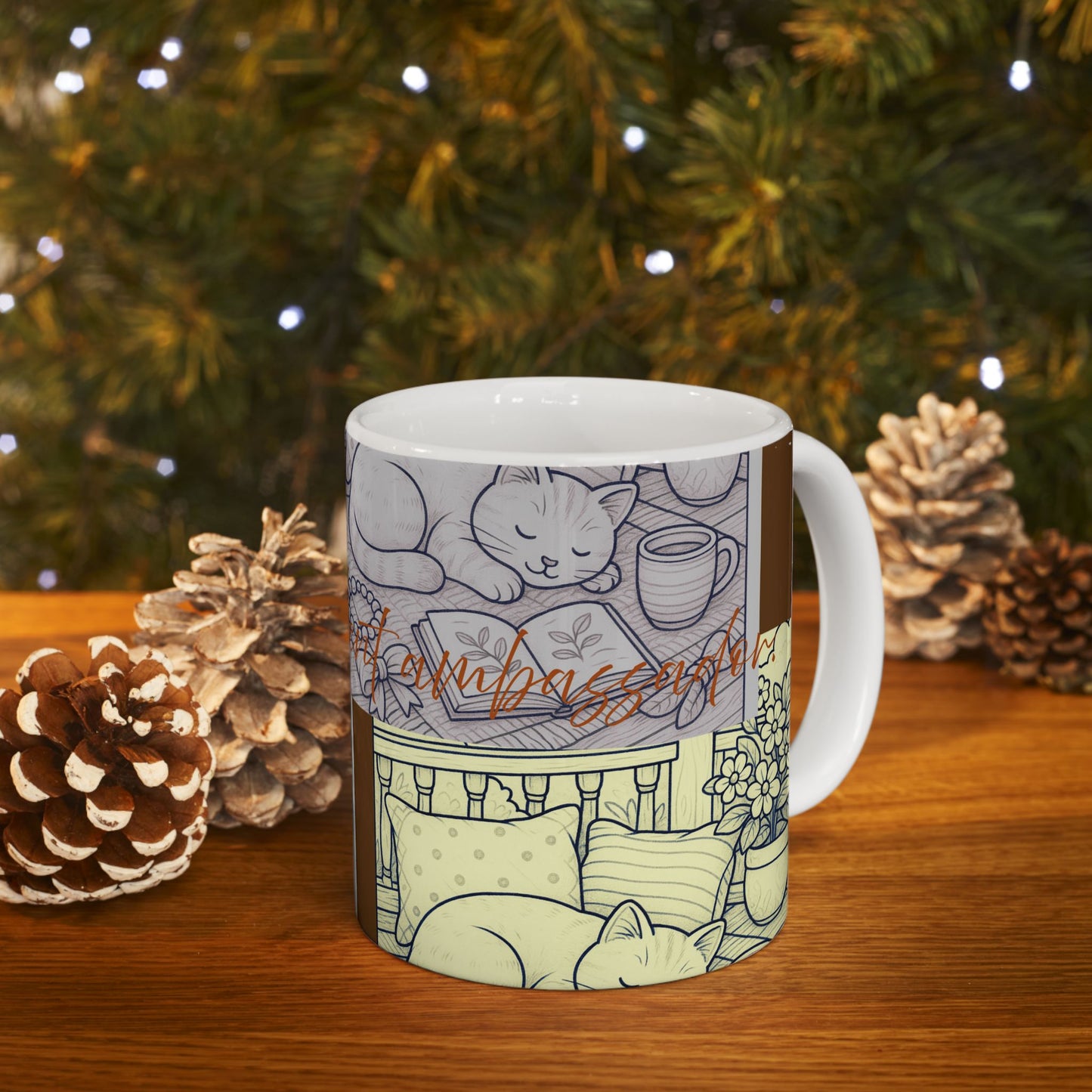 Cozy Home Ceramic Mug, Cat Lovers Gift, Floral Design Coffee Cup, Cute Tea Mug, Unique Kitchenware, Gift for Cat Moms