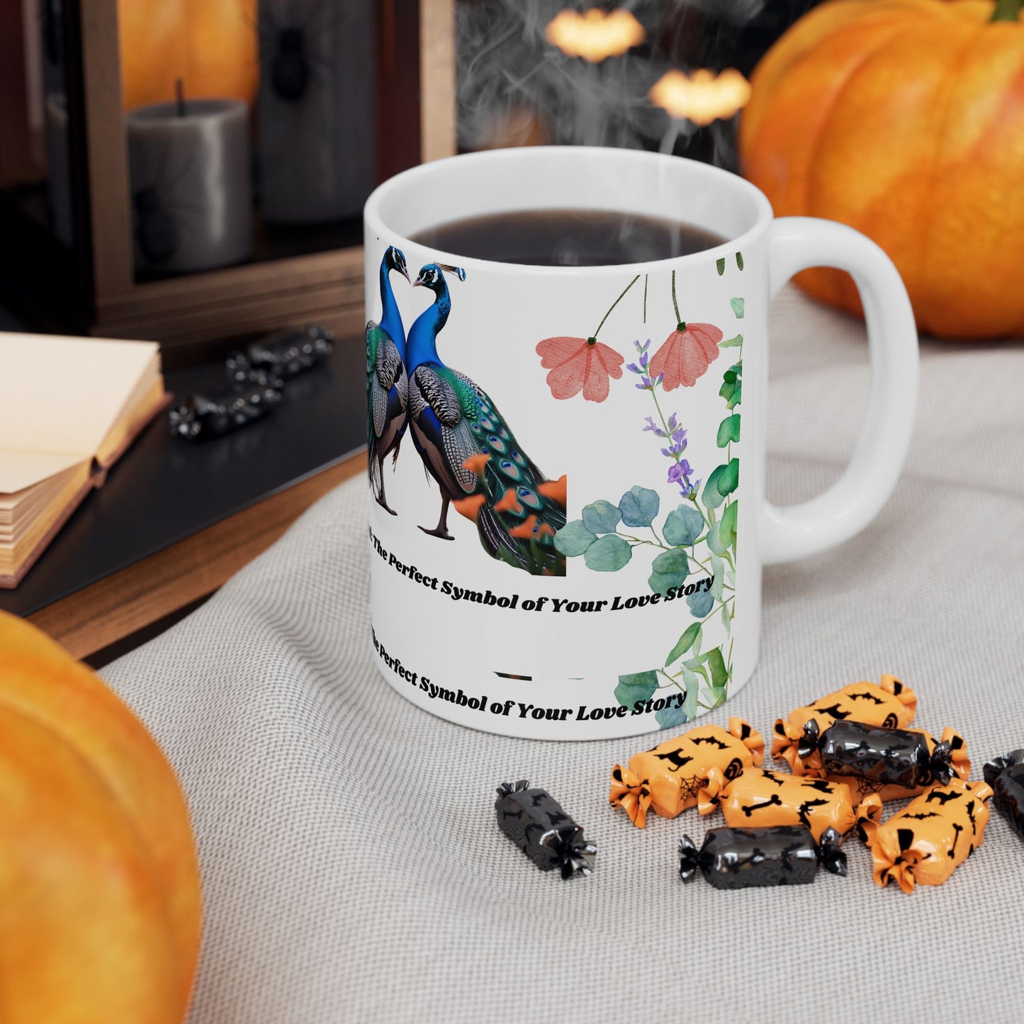 Ceramic Mug with Elegant Peacock Design - Perfect Gift for Nature Lovers, Coffee Lovers, Home Decor, Wedding Gifts, Birthday Gifts