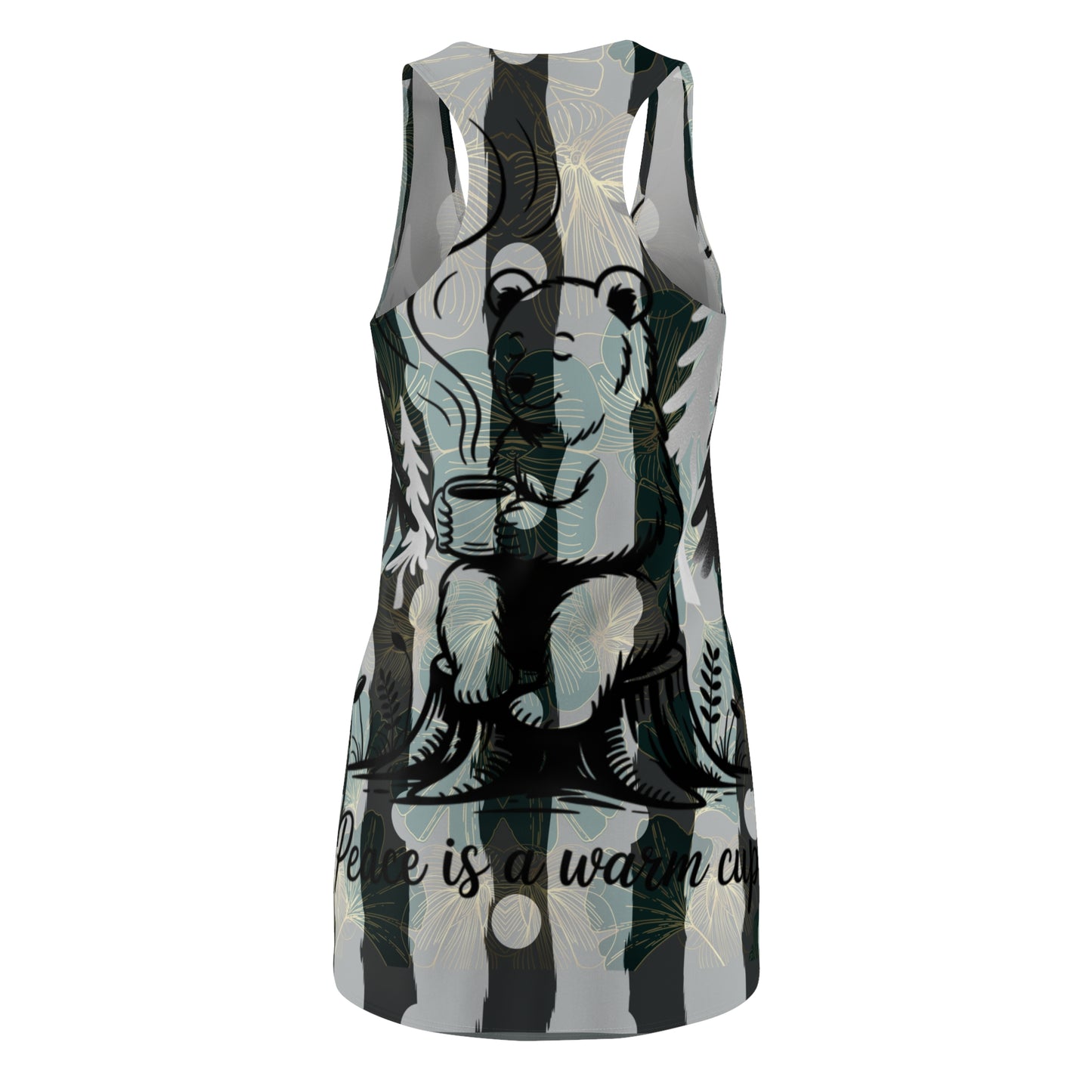 Cozy Bear Racerback Dress - Peace is a Warm Hug, Casual Summer Dress, Boho Style, Cute Vacation Outfit, Gift for Nature Lovers