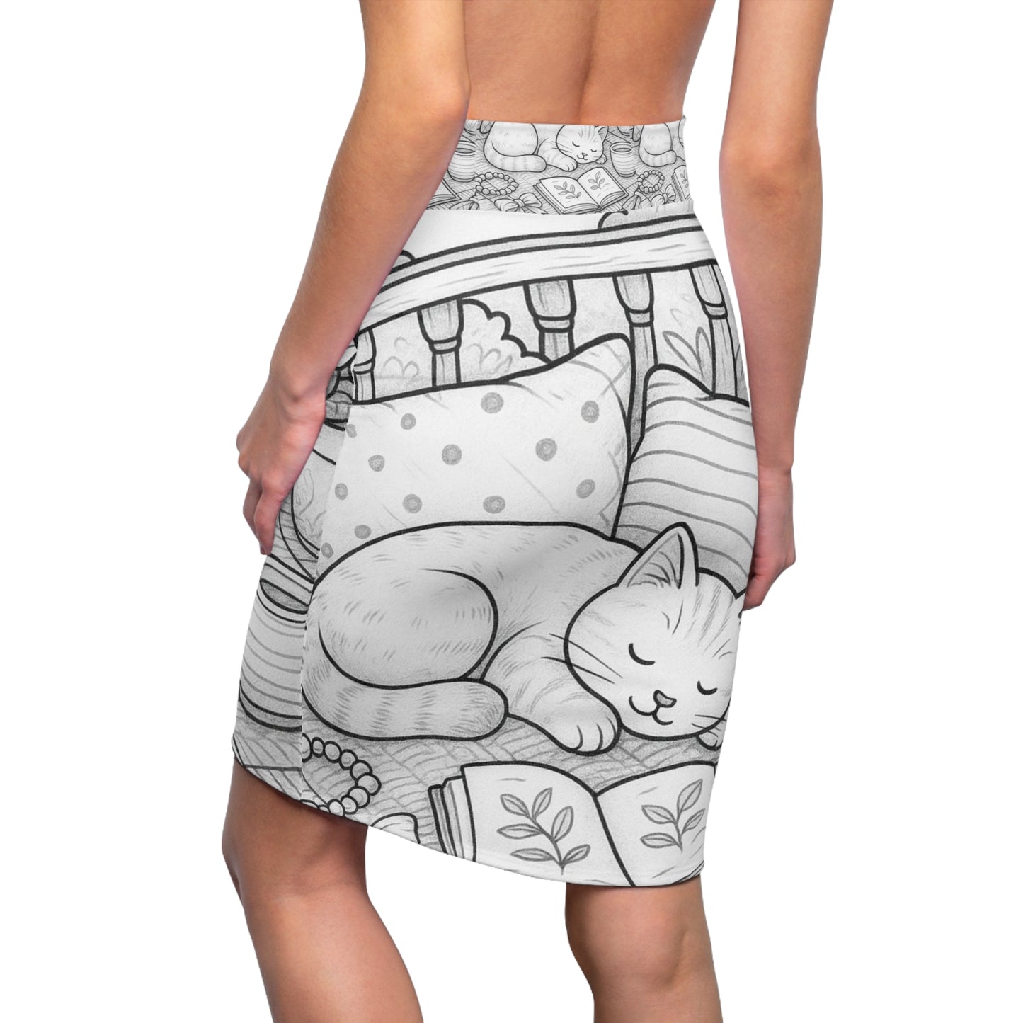Cozy Cat Pencil Skirt, AOP Skirt, Cat Lover Fashion, Unique Gift for Cat Moms, Cute Skirt for Casual Wear, Adorable Pencil Skirt
