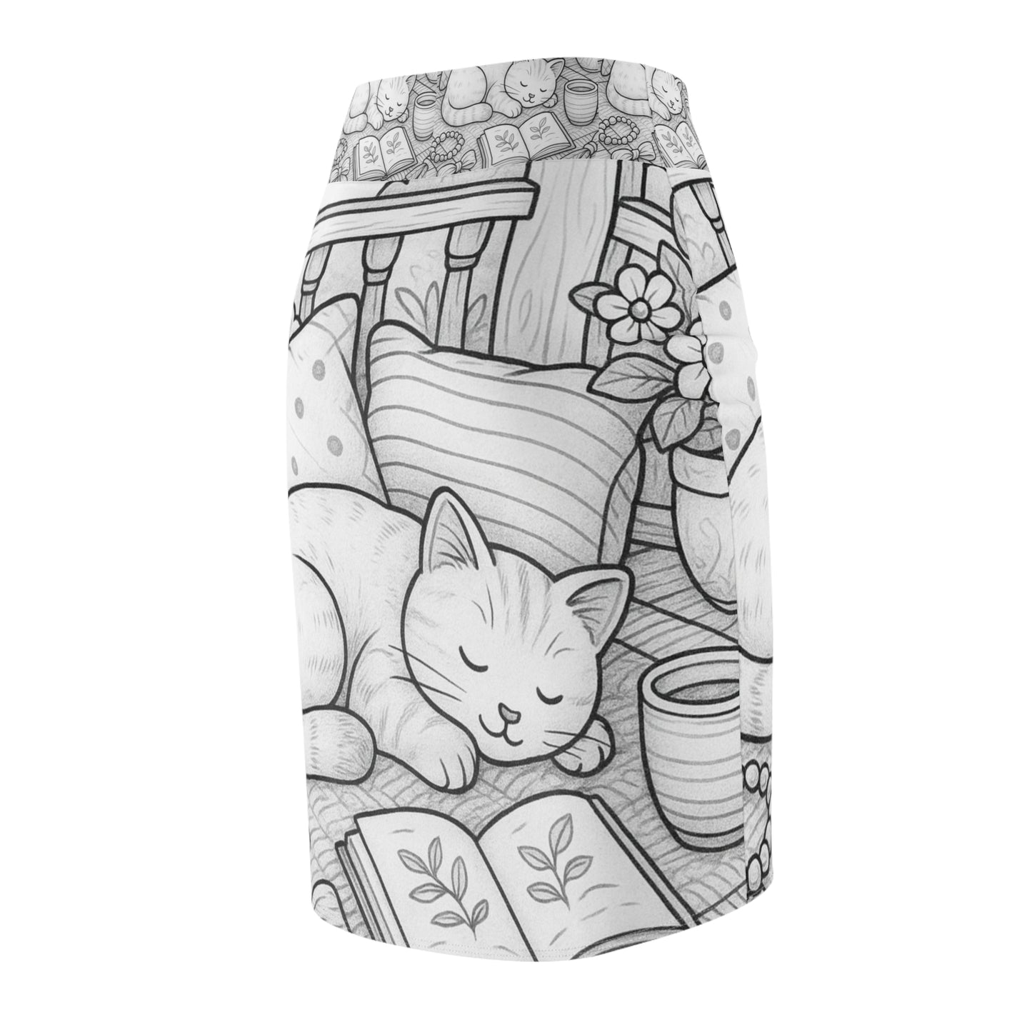Cozy Cat Pencil Skirt, AOP Skirt, Cat Lover Fashion, Unique Gift for Cat Moms, Cute Skirt for Casual Wear, Adorable Pencil Skirt