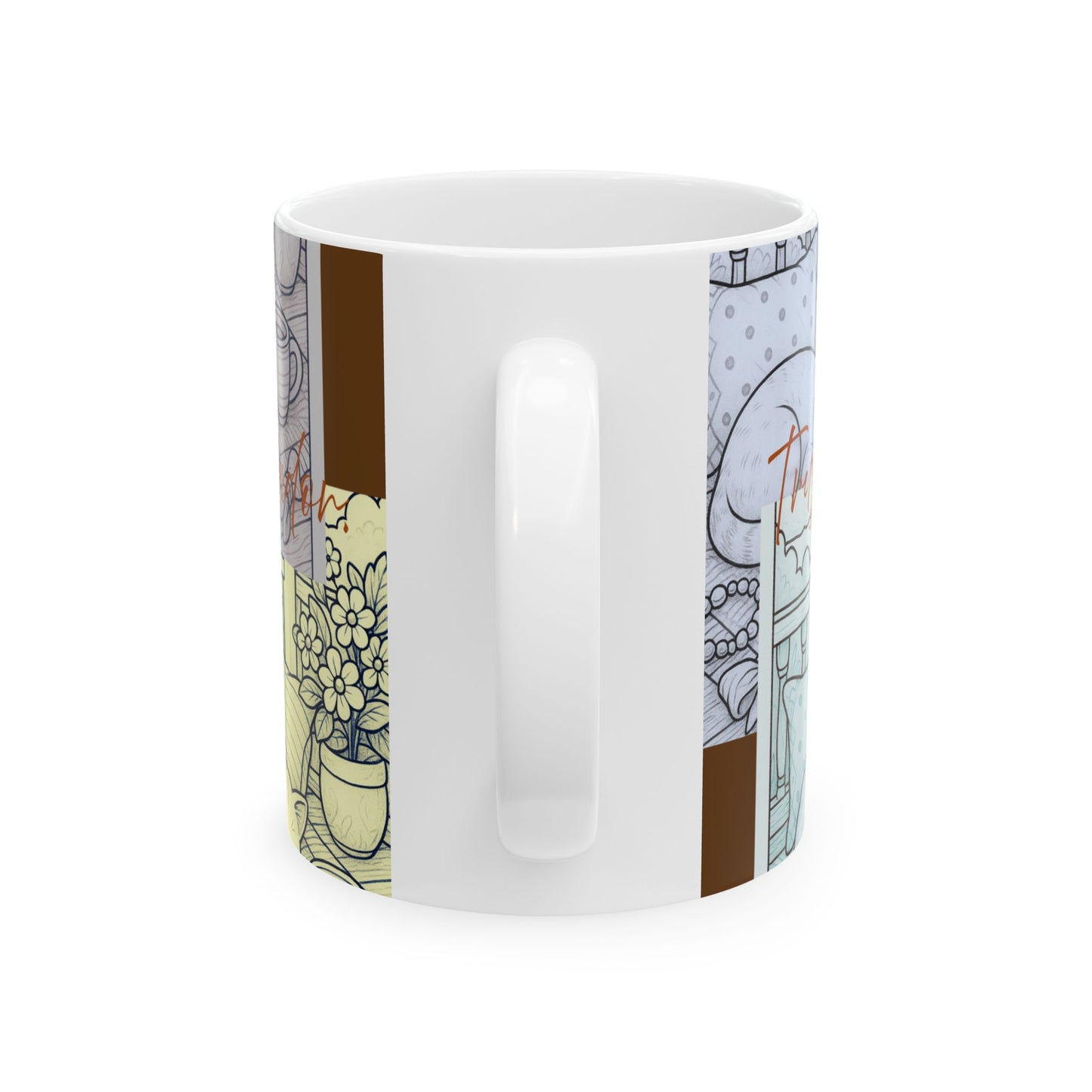 Cozy Home Ceramic Mug, Cat Lovers Gift, Floral Design Coffee Cup, Cute Tea Mug, Unique Kitchenware, Gift for Cat Moms