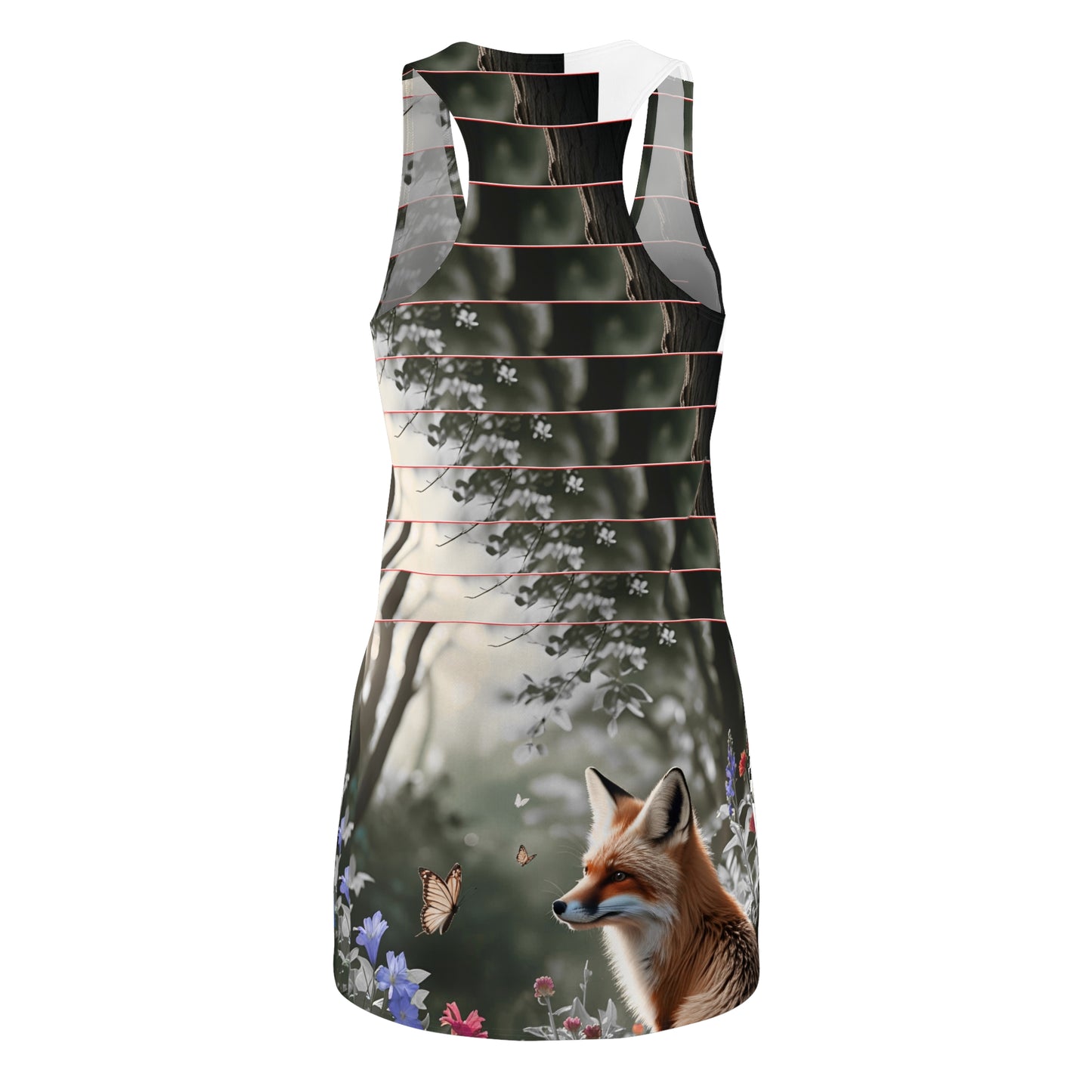 Whimsical Fox Racerback Dress, Nature Lover Outfit, Casual Summer Dress, Garden Party Attire, Unique Gift for Animal Lovers