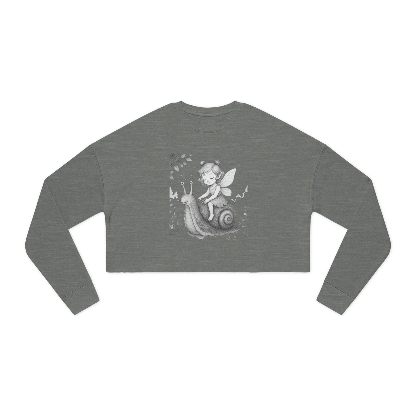 Whimsical Fairy Snail Cropped Sweatshirt, Cute Cozy Top for Women, Perfect Gift for Birthdays, Vintage Aesthetic, Fall Fashion