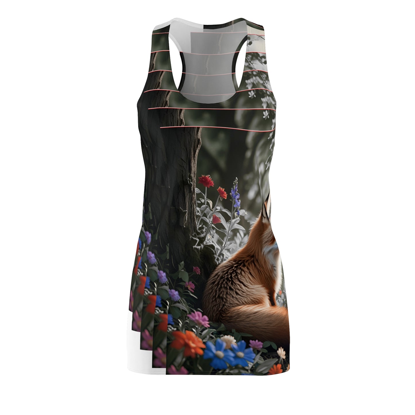 Whimsical Fox Racerback Dress, Nature Lover Outfit, Casual Summer Dress, Garden Party Attire, Unique Gift for Animal Lovers