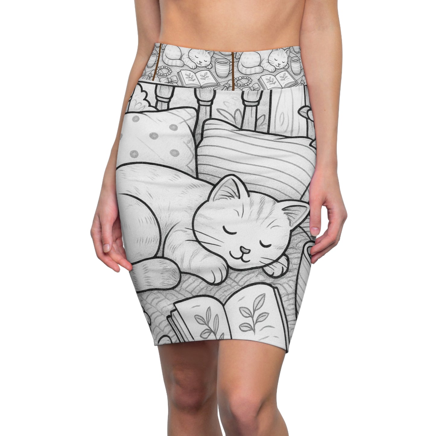 Cozy Cat Pencil Skirt, AOP Skirt, Cat Lover Fashion, Unique Gift for Cat Moms, Cute Skirt for Casual Wear, Adorable Pencil Skirt