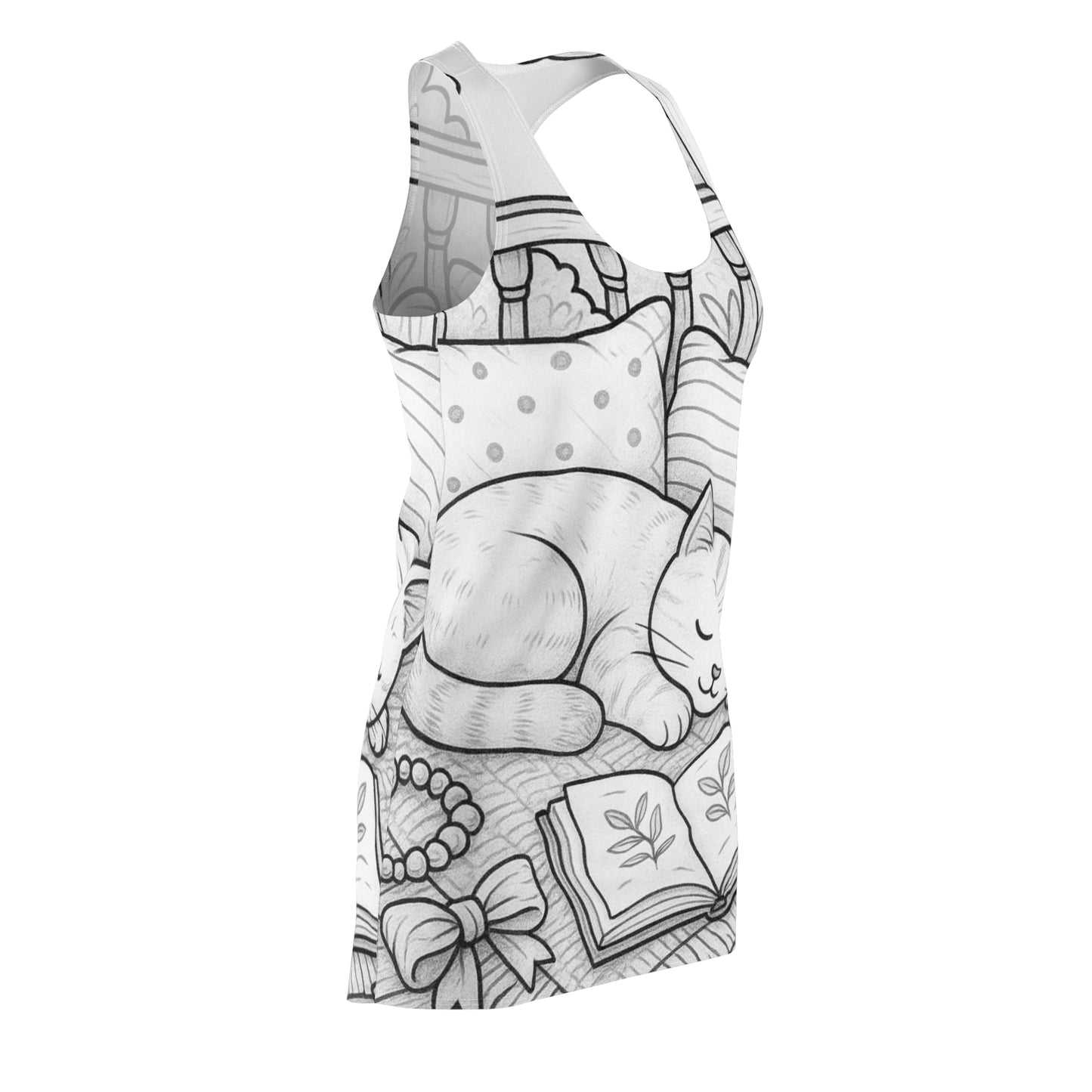 Cat Nap Women's Racerback Dress, Cute Cat Dress, Animal Lover Outfit, Cozy Casual Wear, Gift for Cat Lovers