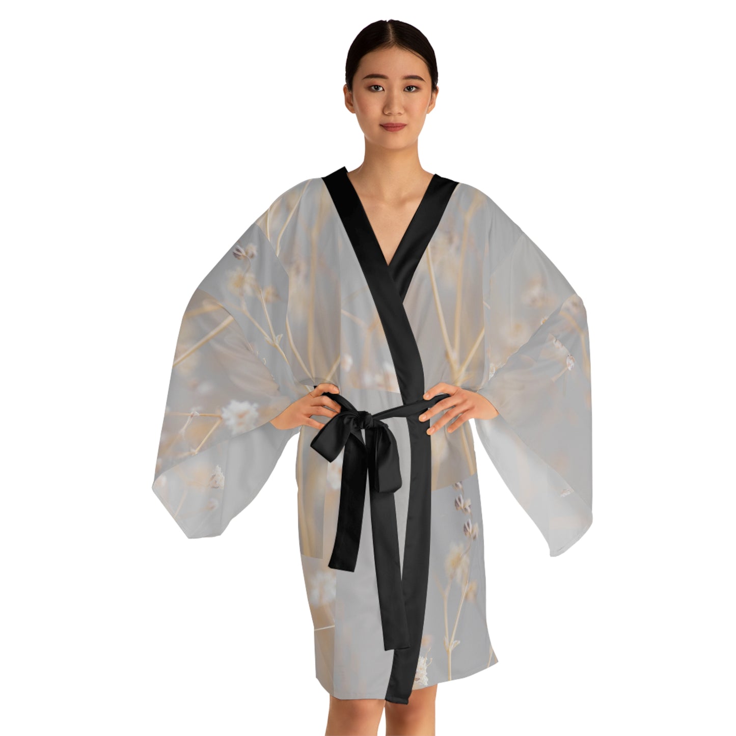 Elegant Floral Long Sleeve Kimono Robe, Lightweight Kimono, Loungewear Gift, Cozy Robe, Perfect for Relaxing, Floral Print Kimono