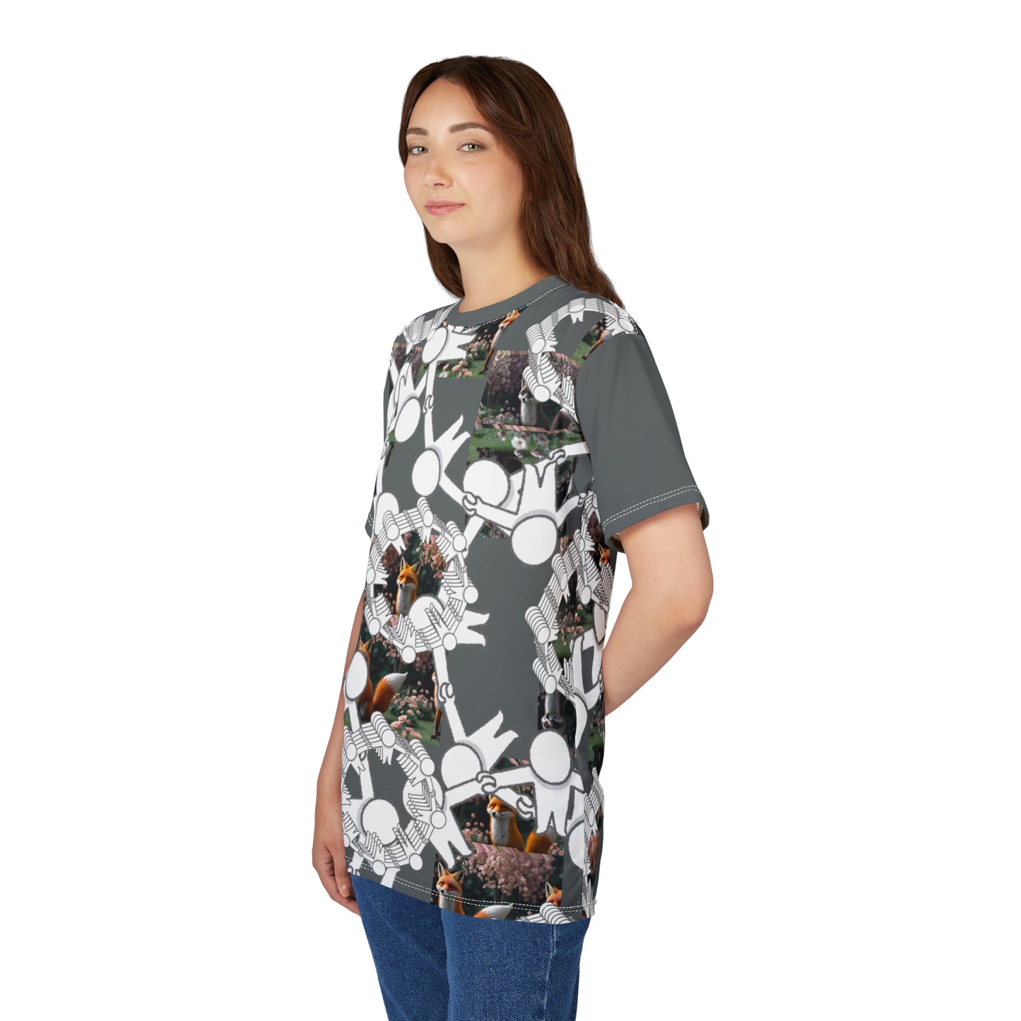Whimsical Fox Pattern Tee, Unisex Graphic Shirt for Nature Lovers, Fun Gift for Birthdays, Casual Summer Wear, Eco-Friendly Style