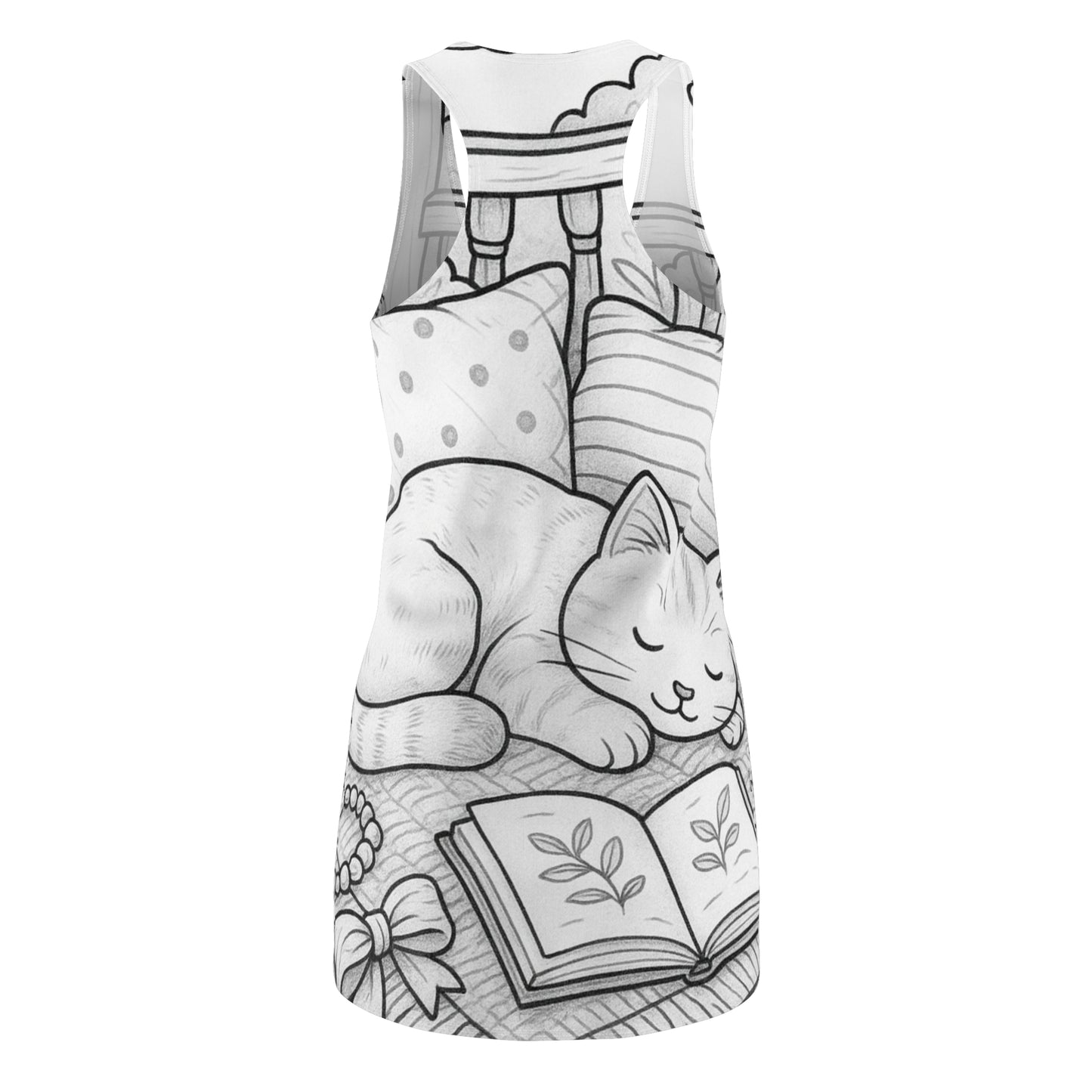 Cat Nap Women's Racerback Dress, Cute Cat Dress, Animal Lover Outfit, Cozy Casual Wear, Gift for Cat Lovers