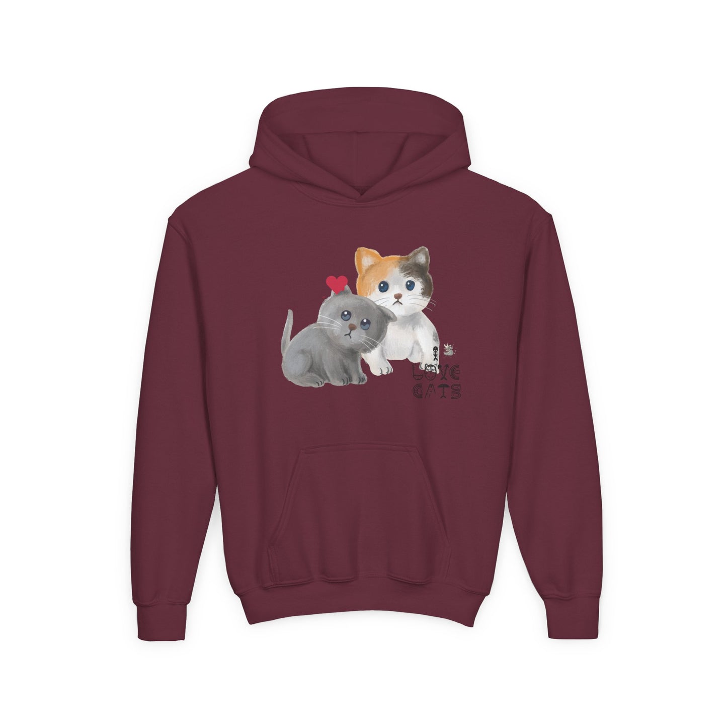 Cute Cat Love Kids Hoodie, Pet Lover Gift, Youth Pullover Sweatshirt, Fun Animal Sweater, Birthday Gift for Children