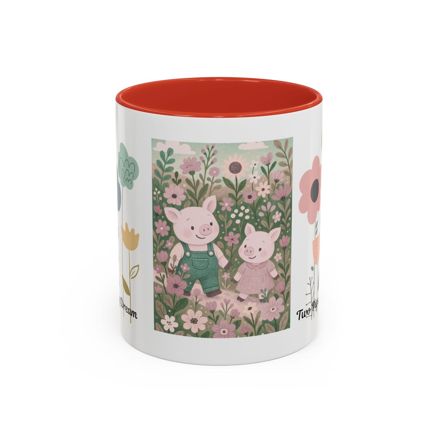 Charming Piggy Coffee Mug, Cute Animal Tea Cup, Floral Design Drinkware, Gift for Animal Lovers, Kitchen Decor, Unique Birthday Gift
