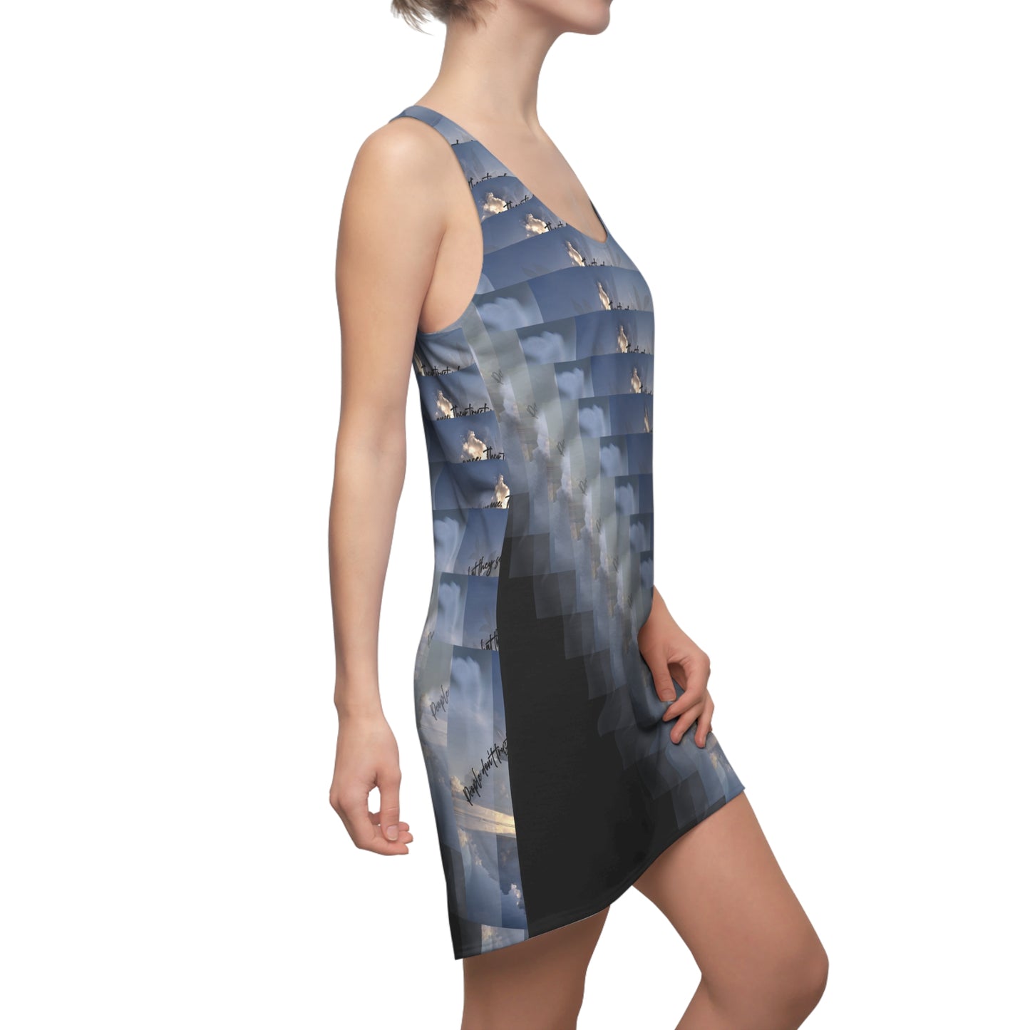 Cloudy Sky Pattern Racerback Dress, Casual Summer Dress, Beach Wear, Vacation Outfit, Boho Fashion, Nature Inspired Dress