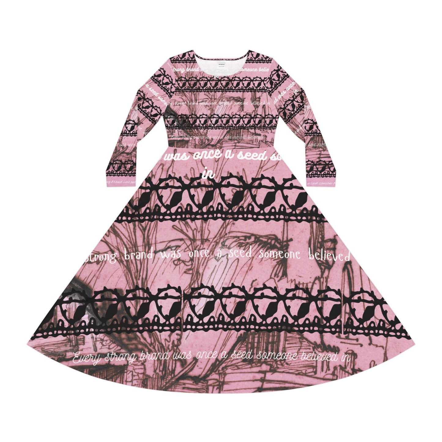 Elegant Women's Long Sleeve Dance Dress with Inspirational Prints, Bohemian Dress, Dance Costume, Party Outfit, Unique Gifts for Her