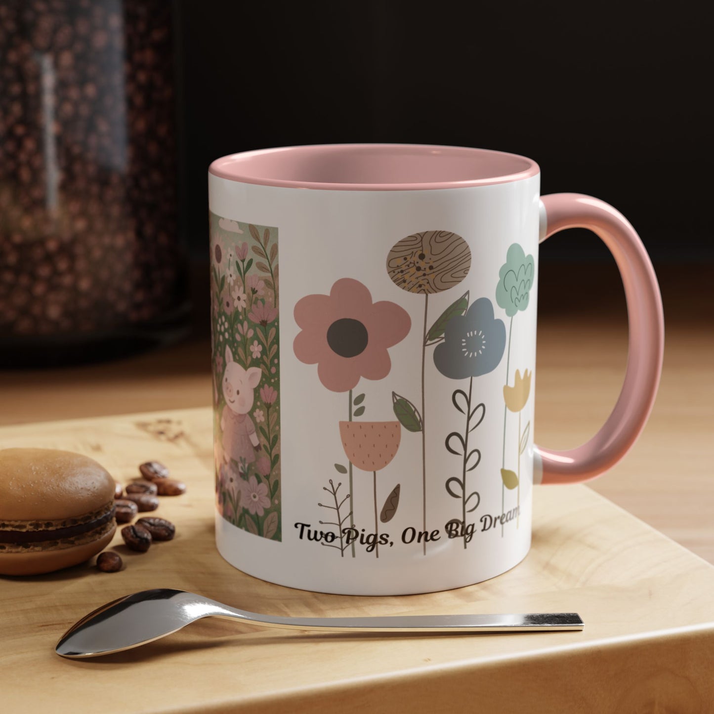 Charming Piggy Coffee Mug, Cute Animal Tea Cup, Floral Design Drinkware, Gift for Animal Lovers, Kitchen Decor, Unique Birthday Gift