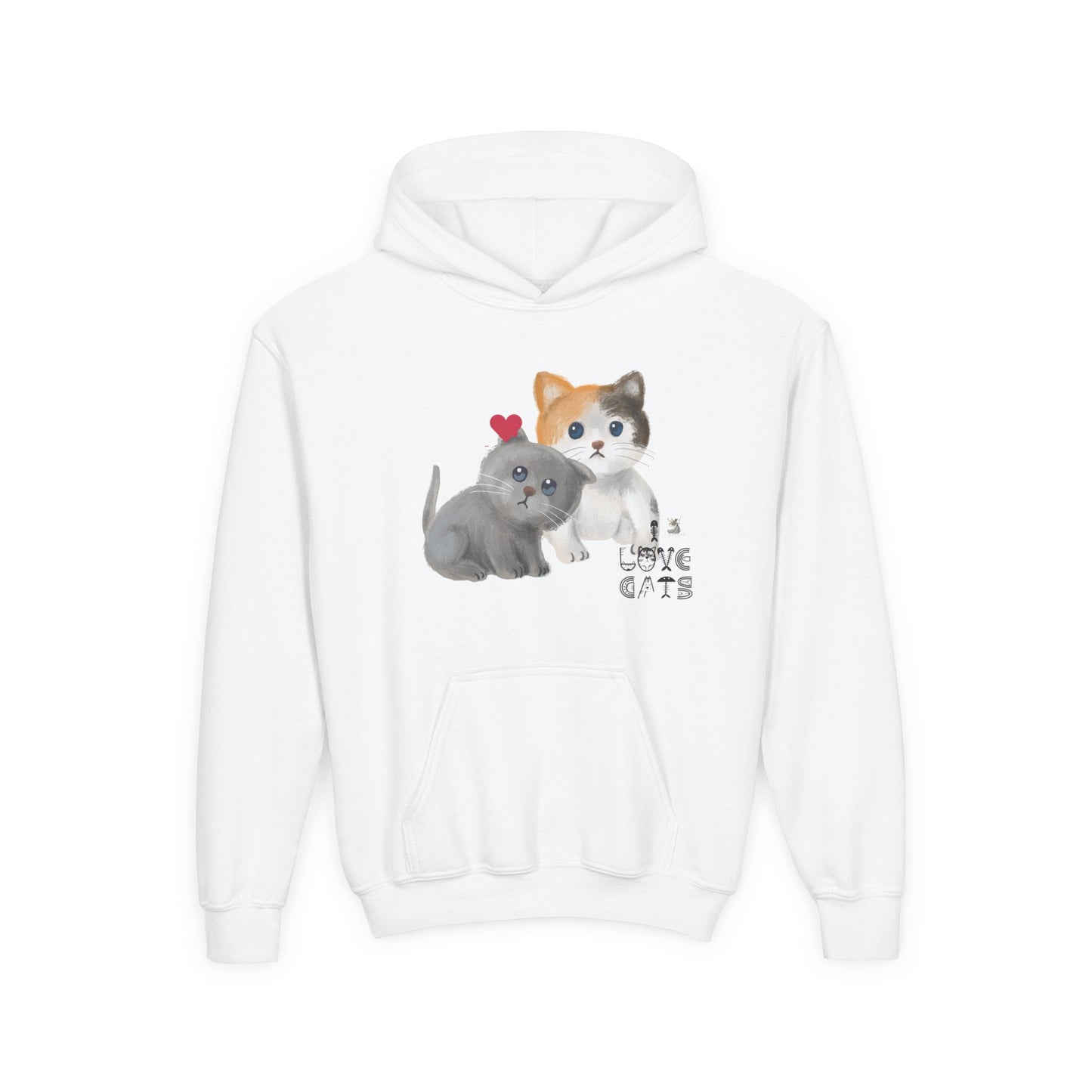 Cute Cat Love Kids Hoodie, Pet Lover Gift, Youth Pullover Sweatshirt, Fun Animal Sweater, Birthday Gift for Children