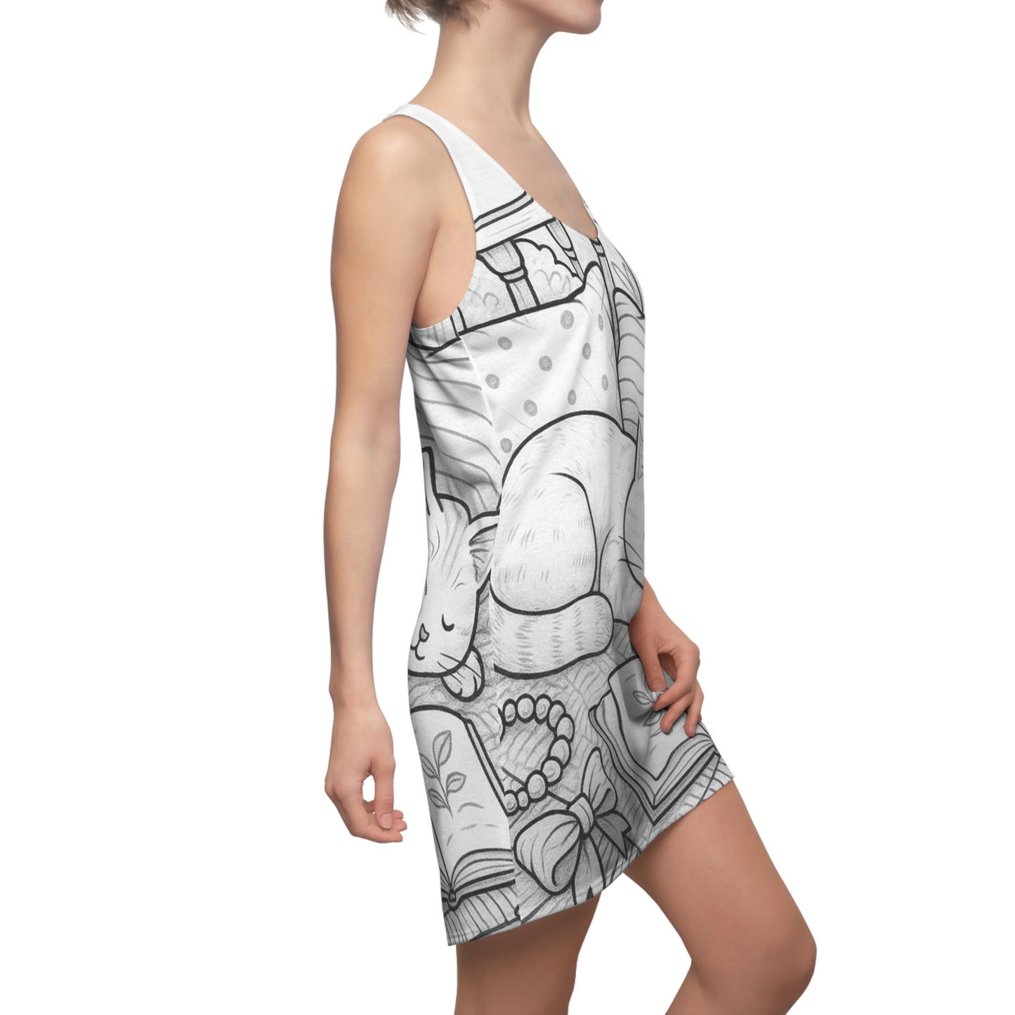 Cat Nap Women's Racerback Dress, Cute Cat Dress, Animal Lover Outfit, Cozy Casual Wear, Gift for Cat Lovers