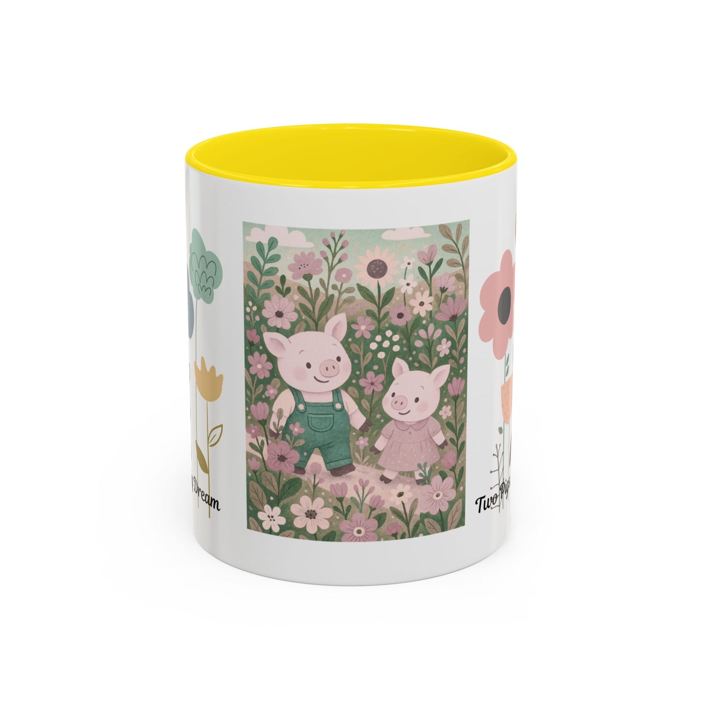 Charming Piggy Coffee Mug, Cute Animal Tea Cup, Floral Design Drinkware, Gift for Animal Lovers, Kitchen Decor, Unique Birthday Gift