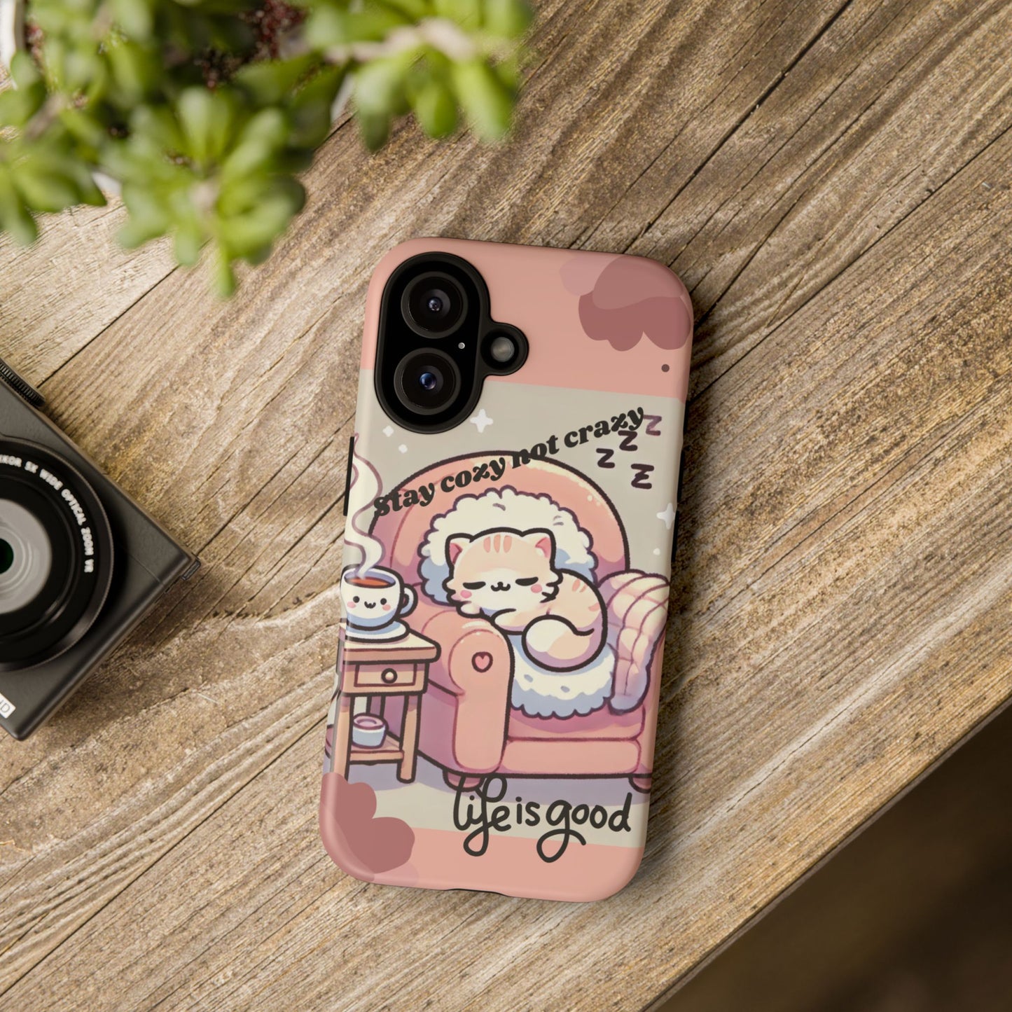 Cute Phone Case, Stay Cozy Not Crazy, Cat Lover Gift, Kawaii Design, Cozy Aesthetic, Fun Phone Accessory