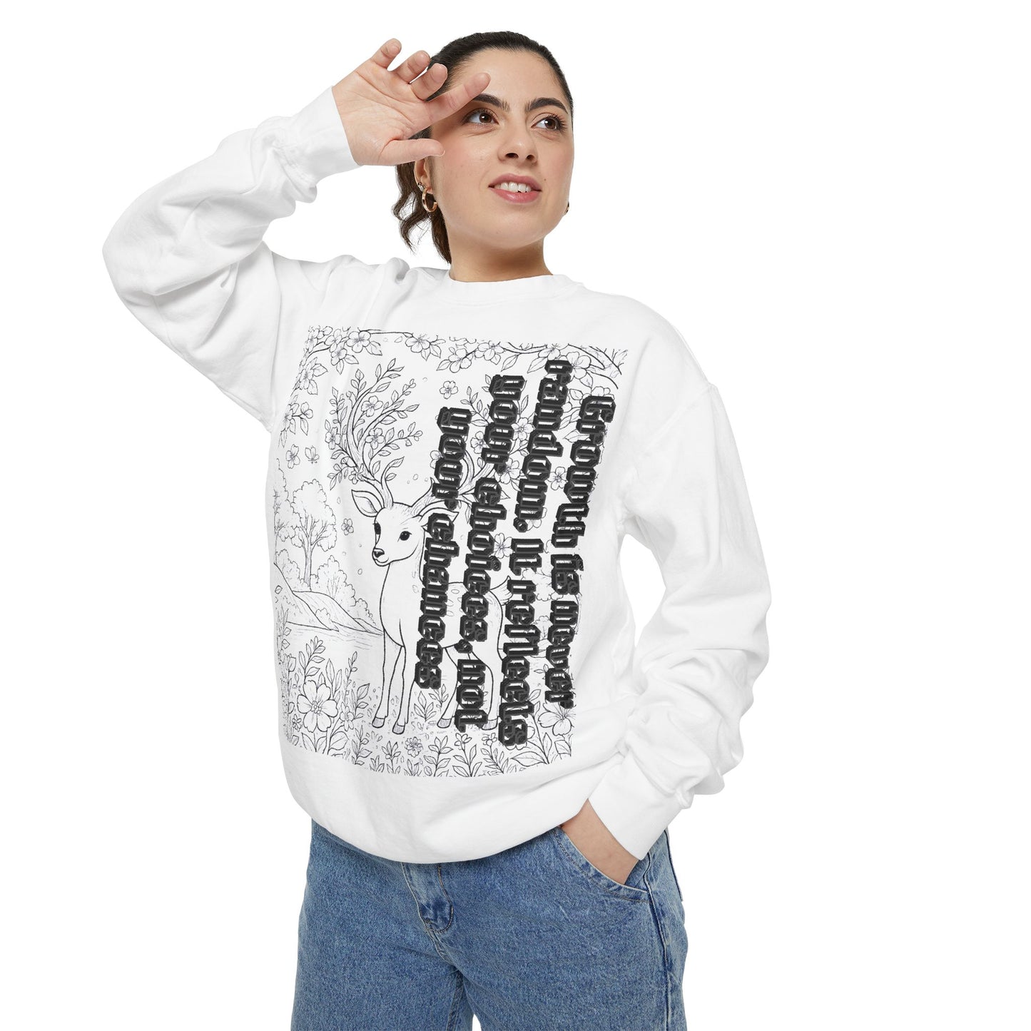 Whimsical Deer Sweatshirt | Cozy Casual Wear, Gift for Nature Lovers, Fall Fashion, Unique Artwork, Unisex Style