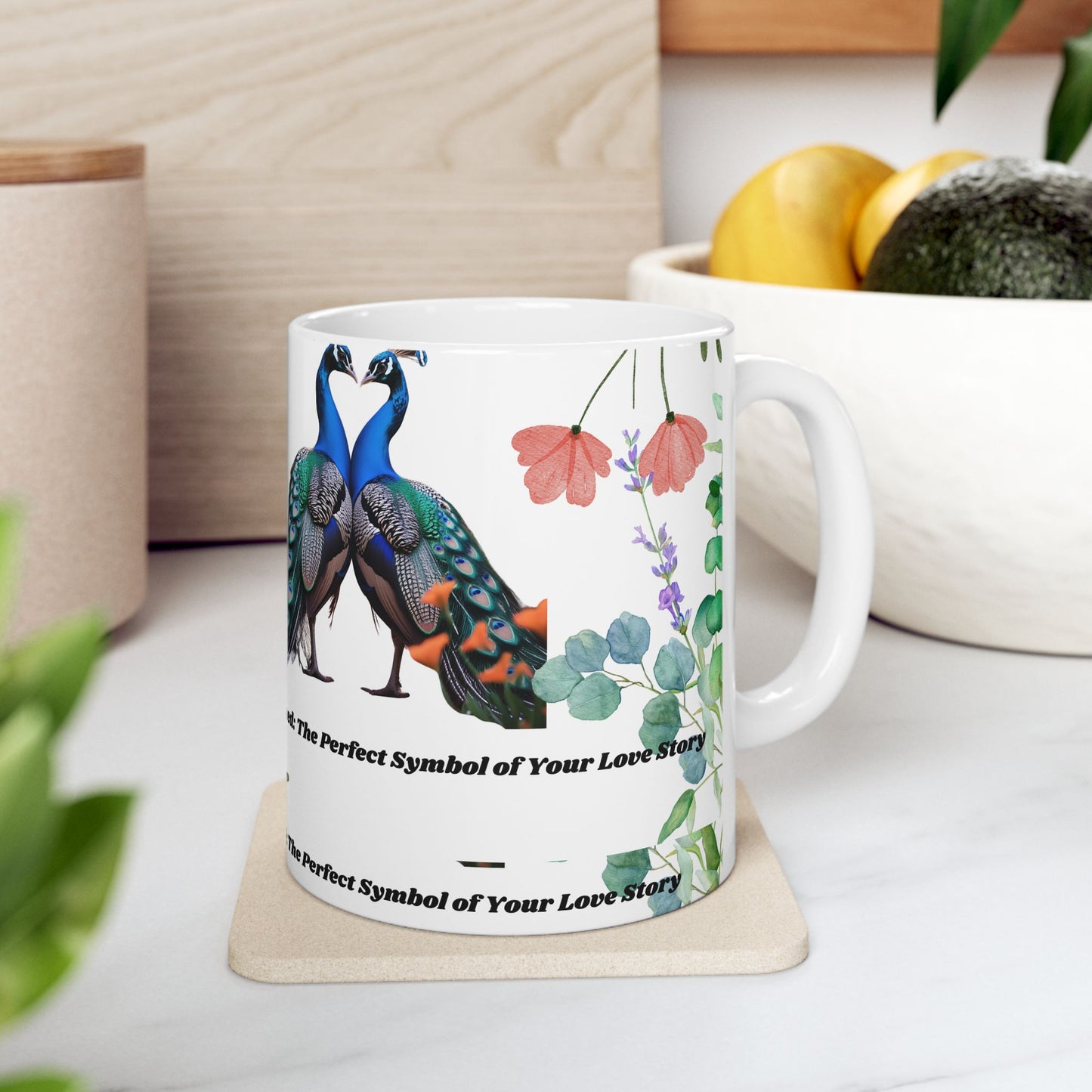 Ceramic Mug with Elegant Peacock Design - Perfect Gift for Nature Lovers, Coffee Lovers, Home Decor, Wedding Gifts, Birthday Gifts
