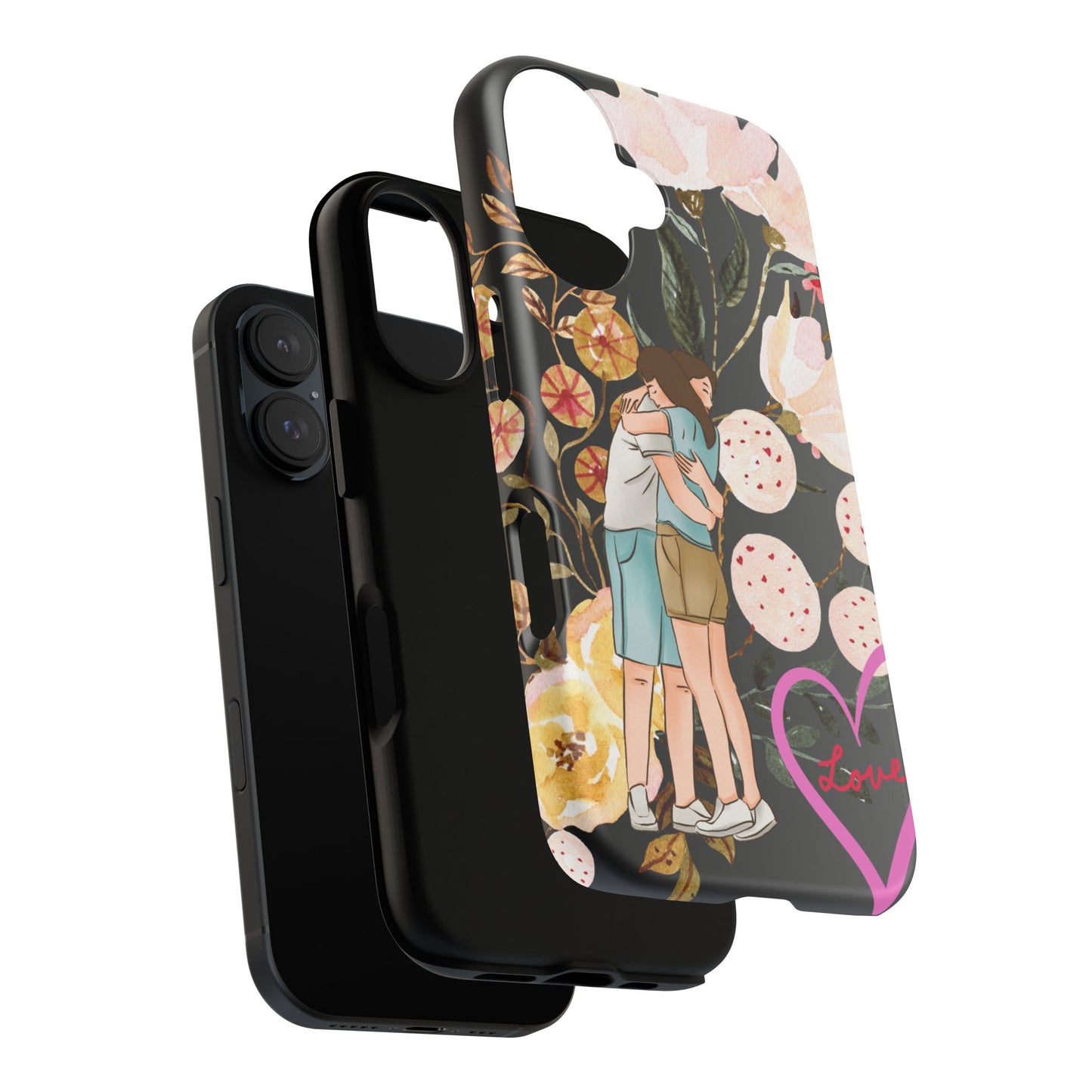 Cute Phone Case for Couples, Floral Design, Love Theme, Gift for Her, Trendy Smartphone Accessory