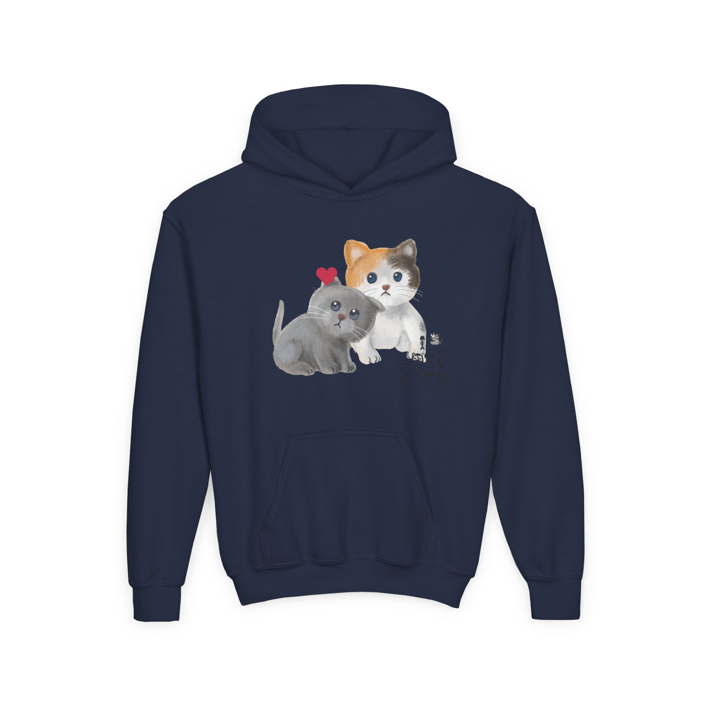 Cute Cat Love Kids Hoodie, Pet Lover Gift, Youth Pullover Sweatshirt, Fun Animal Sweater, Birthday Gift for Children