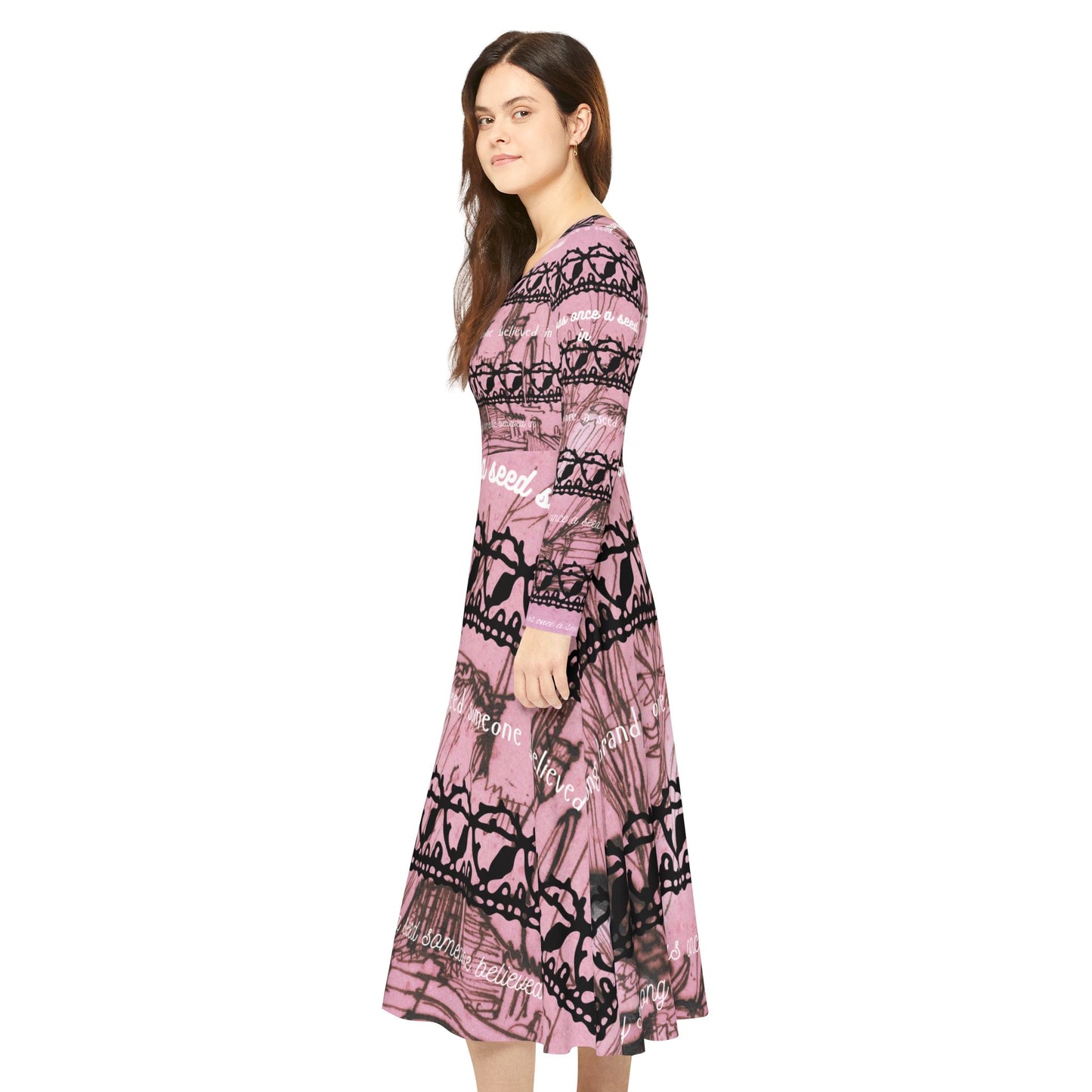 Elegant Women's Long Sleeve Dance Dress with Inspirational Prints, Bohemian Dress, Dance Costume, Party Outfit, Unique Gifts for Her