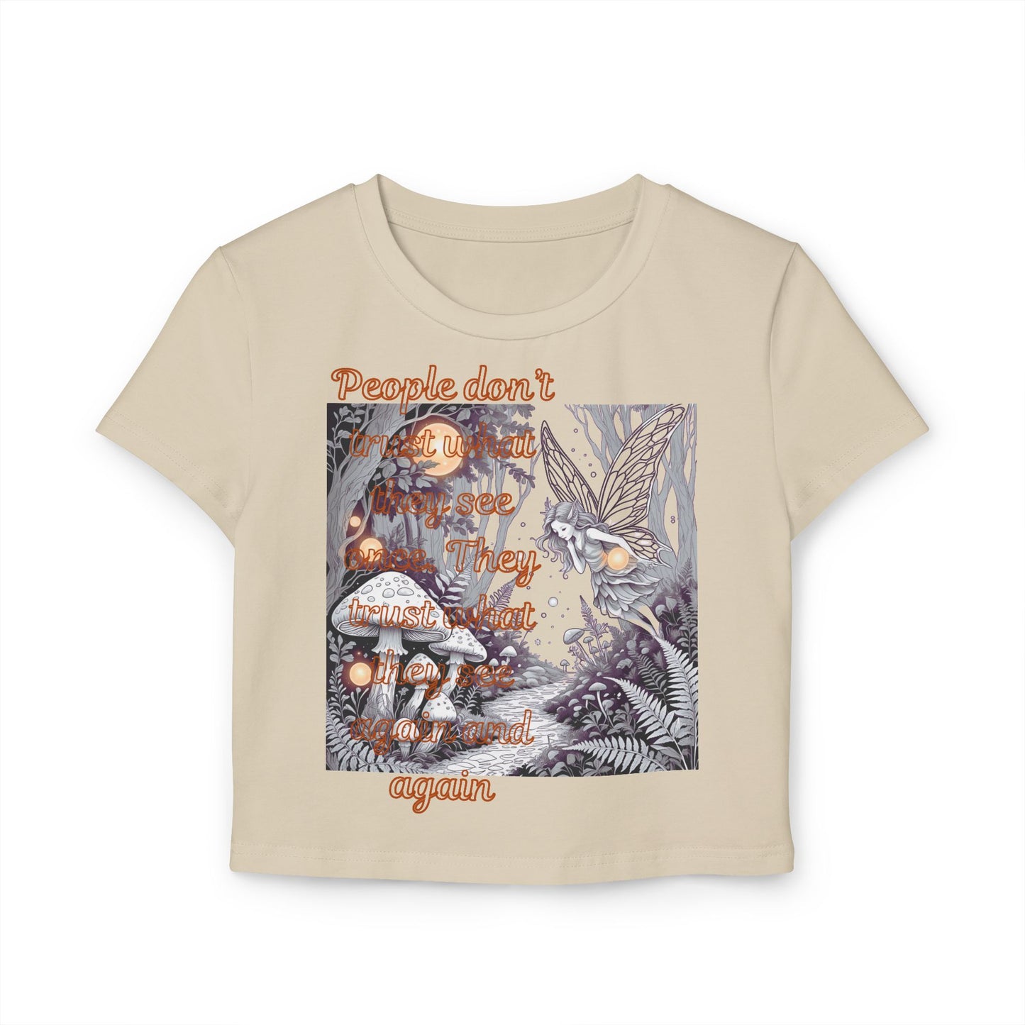 Whimsical Mushroom Print Baby Tee for Women, Casual Summer Top, Nature Lover Gift, Eco-Friendly Fashion, Retro Aesthetic Style