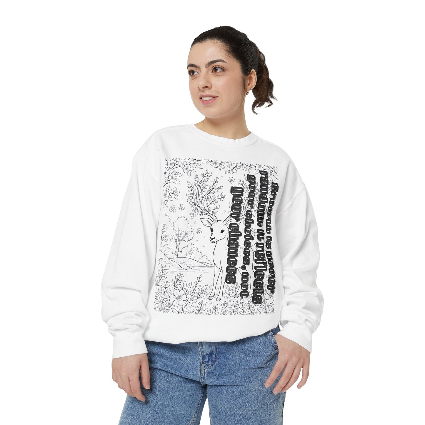 Whimsical Deer Sweatshirt | Cozy Casual Wear, Gift for Nature Lovers, Fall Fashion, Unique Artwork, Unisex Style