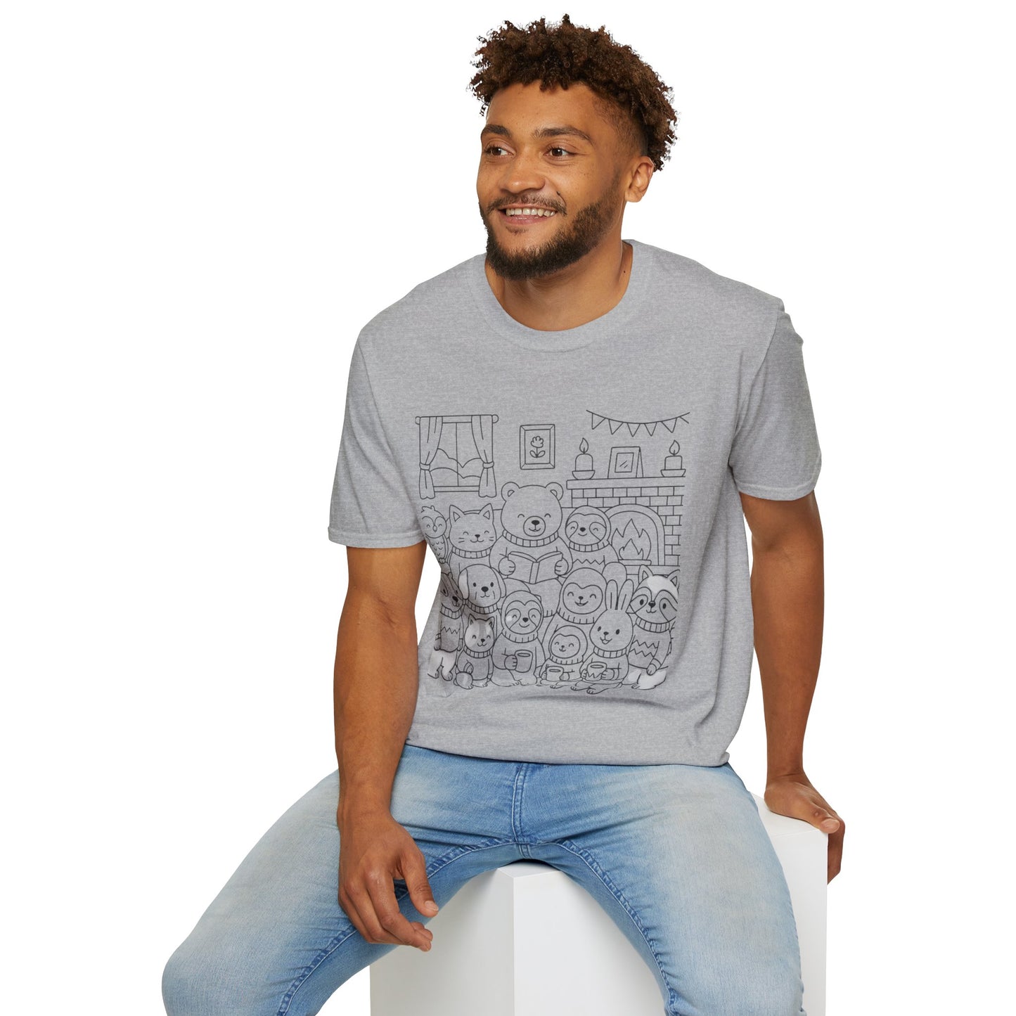 Cute Cartoon Animal T-Shirt, Perfect Gift for Kids, Unisex Softstyle Tee, Coloring Shirt, Fun Pajama Shirt, Casual Wear