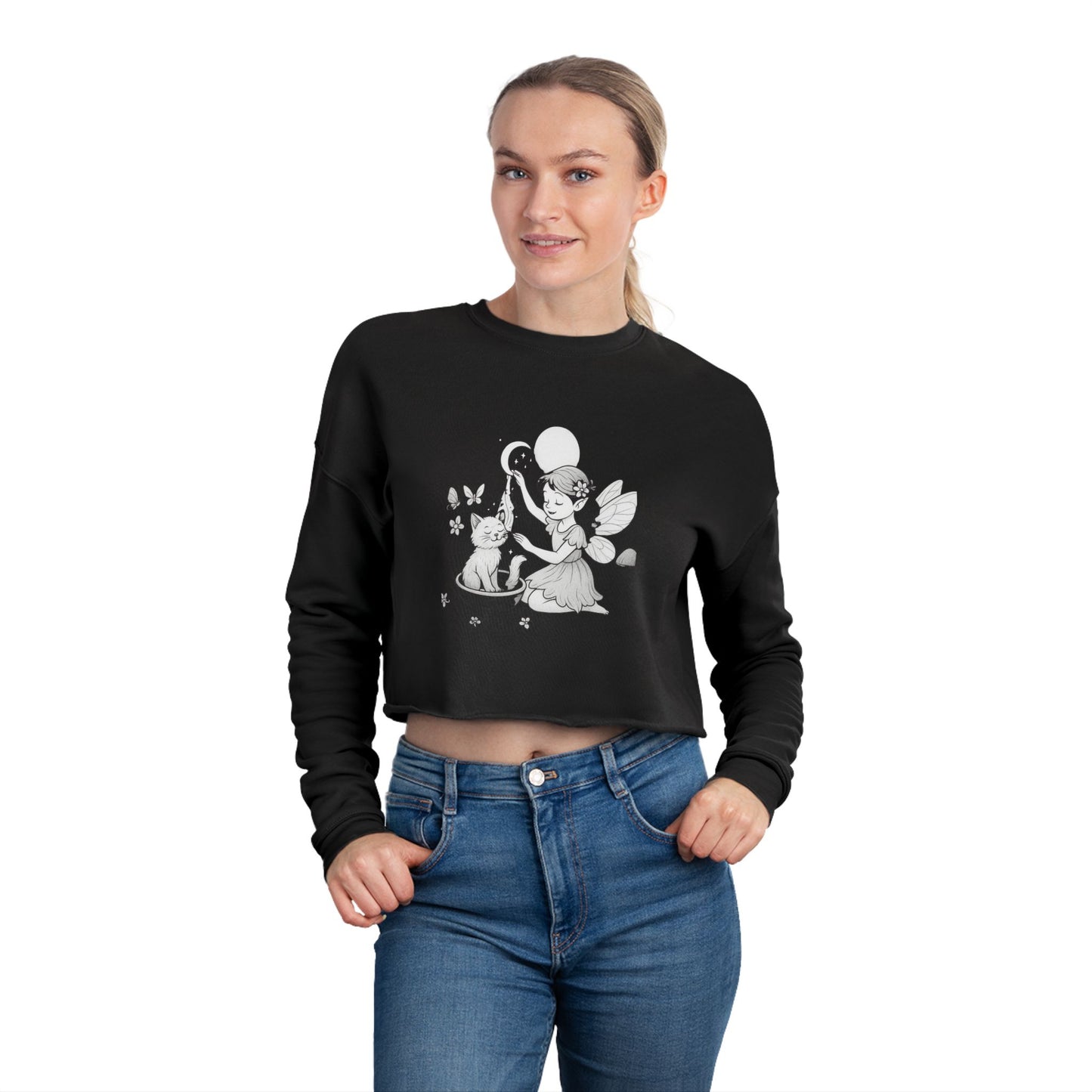 Whimsical Fairy Cropped Sweatshirt, Cute Cozy Top, Pastel Outfit, Spring Fashion, Ideal Gift for Festivals and Celebrations