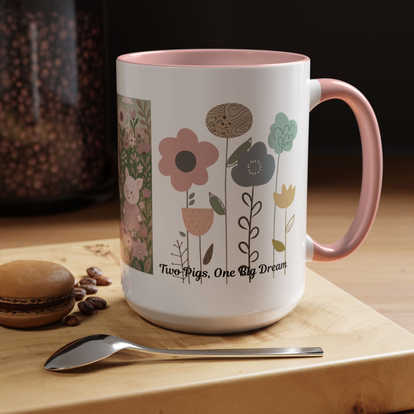 Charming Piggy Coffee Mug, Cute Animal Tea Cup, Floral Design Drinkware, Gift for Animal Lovers, Kitchen Decor, Unique Birthday Gift