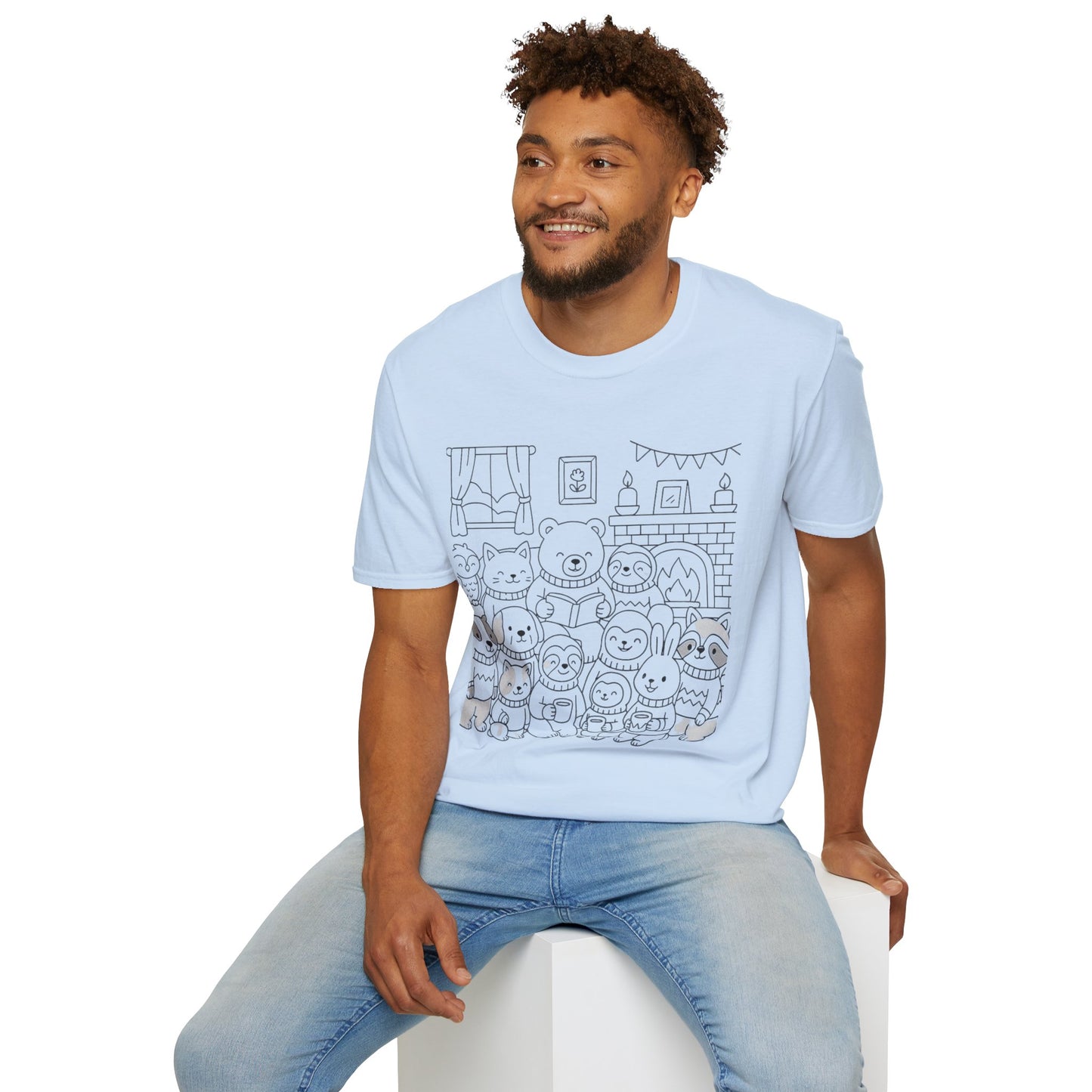 Cute Cartoon Animal T-Shirt, Perfect Gift for Kids, Unisex Softstyle Tee, Coloring Shirt, Fun Pajama Shirt, Casual Wear