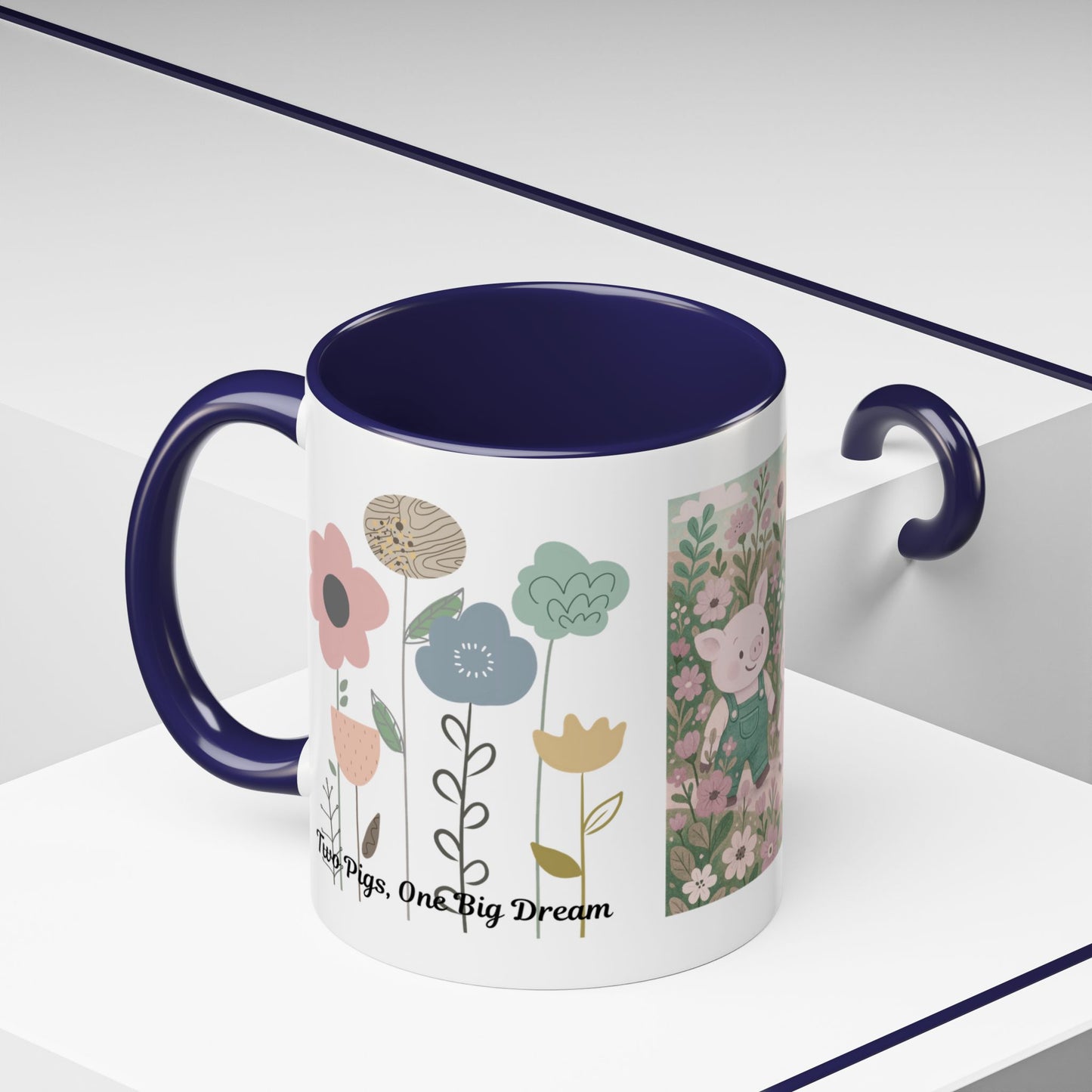 Charming Piggy Coffee Mug, Cute Animal Tea Cup, Floral Design Drinkware, Gift for Animal Lovers, Kitchen Decor, Unique Birthday Gift