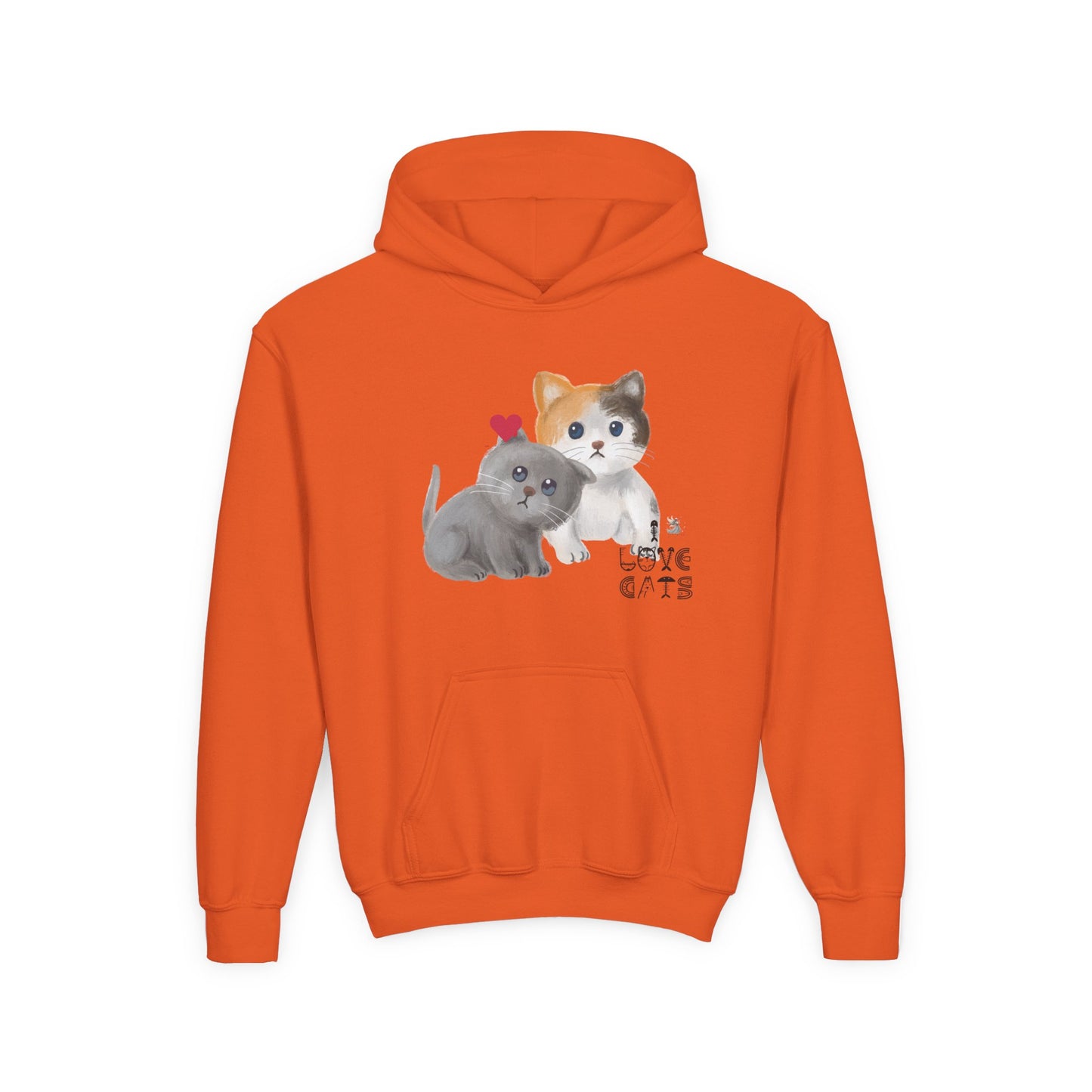 Cute Cat Love Kids Hoodie, Pet Lover Gift, Youth Pullover Sweatshirt, Fun Animal Sweater, Birthday Gift for Children