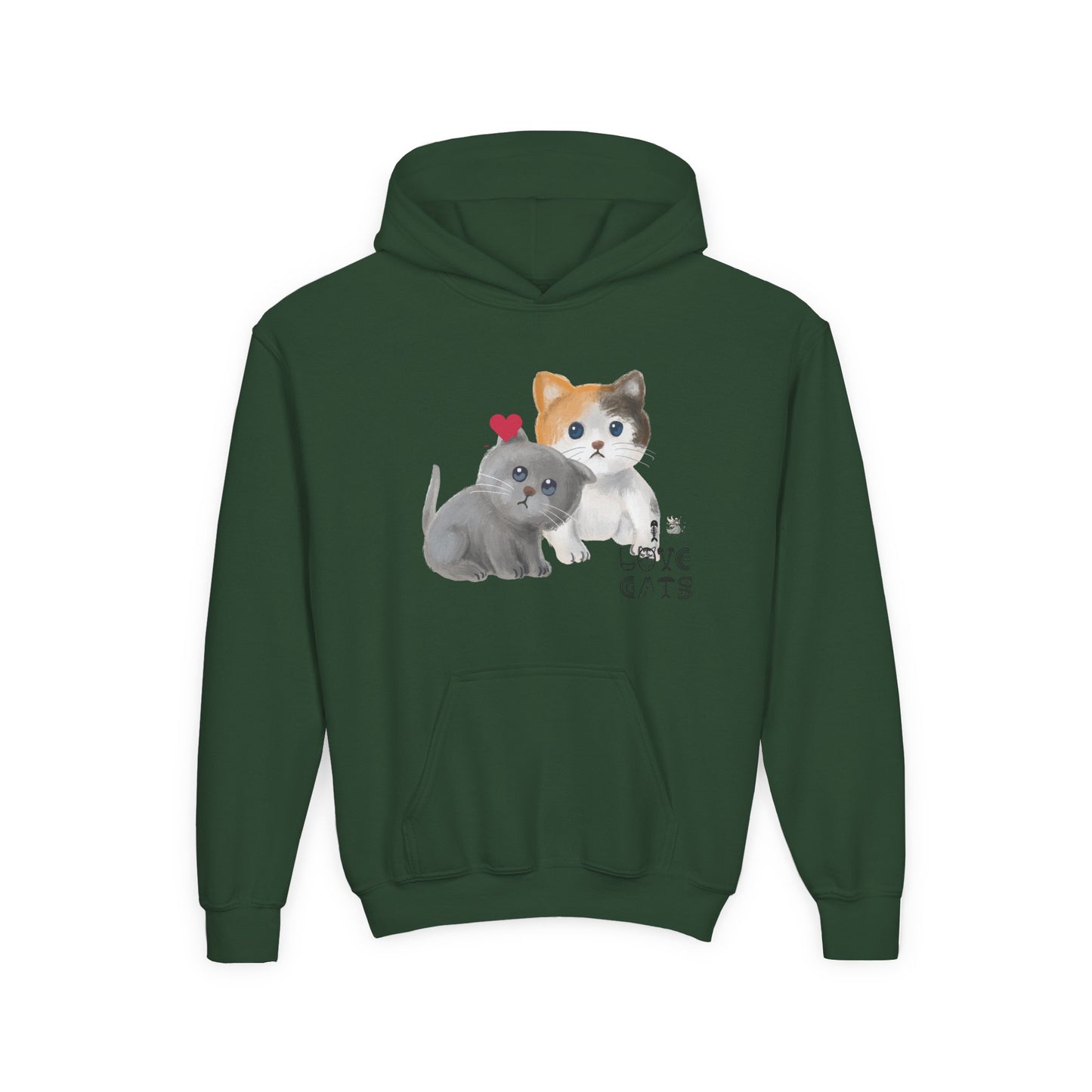 Cute Cat Love Kids Hoodie, Pet Lover Gift, Youth Pullover Sweatshirt, Fun Animal Sweater, Birthday Gift for Children