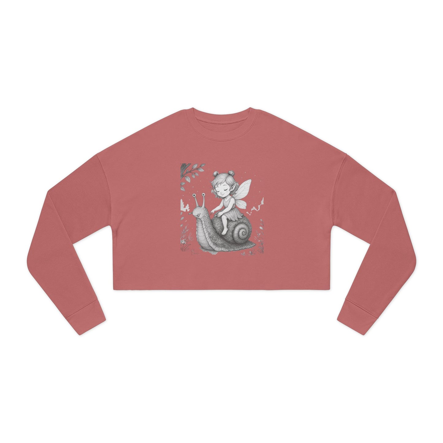 Whimsical Fairy Snail Cropped Sweatshirt, Cute Cozy Top for Women, Perfect Gift for Birthdays, Vintage Aesthetic, Fall Fashion