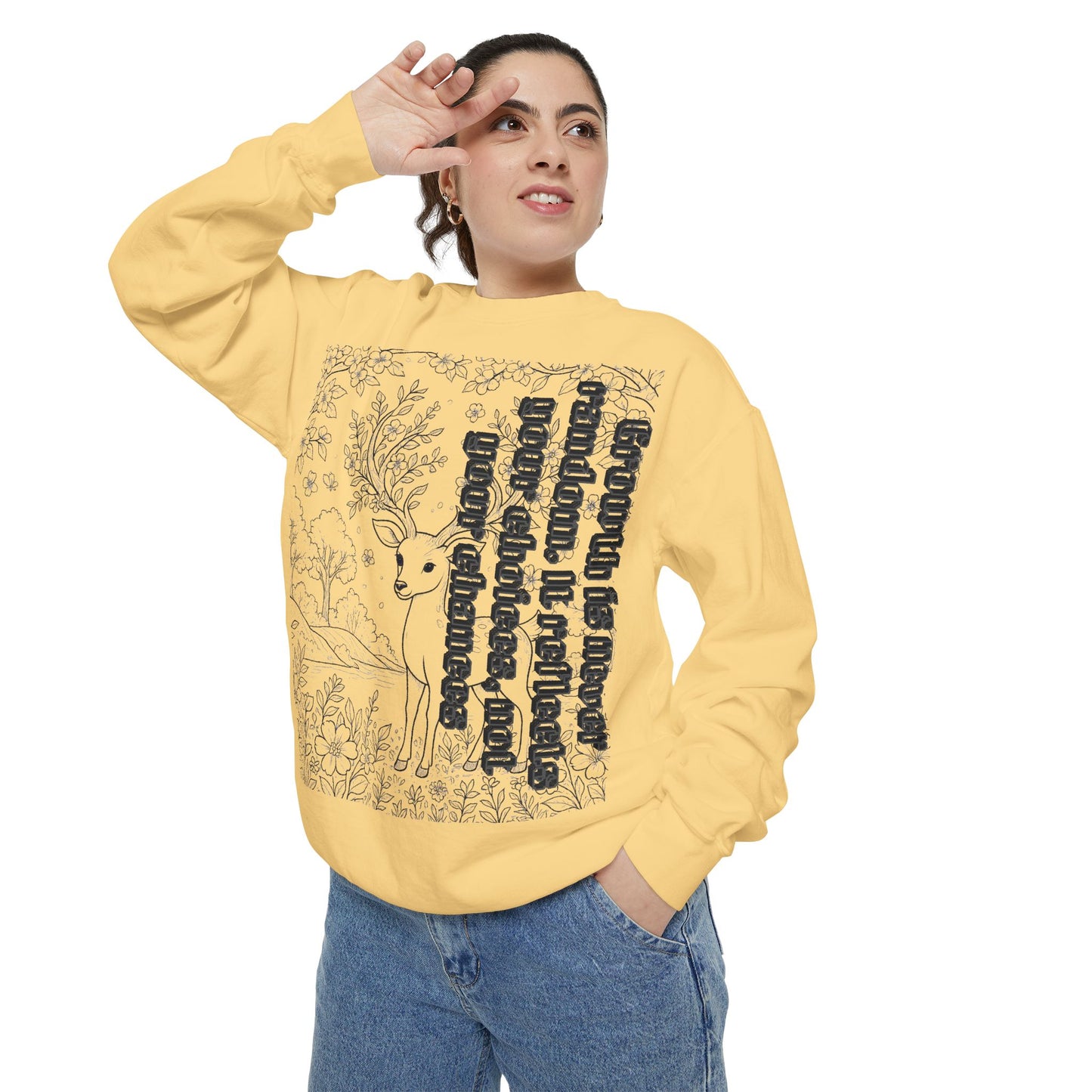 Whimsical Deer Sweatshirt | Cozy Casual Wear, Gift for Nature Lovers, Fall Fashion, Unique Artwork, Unisex Style