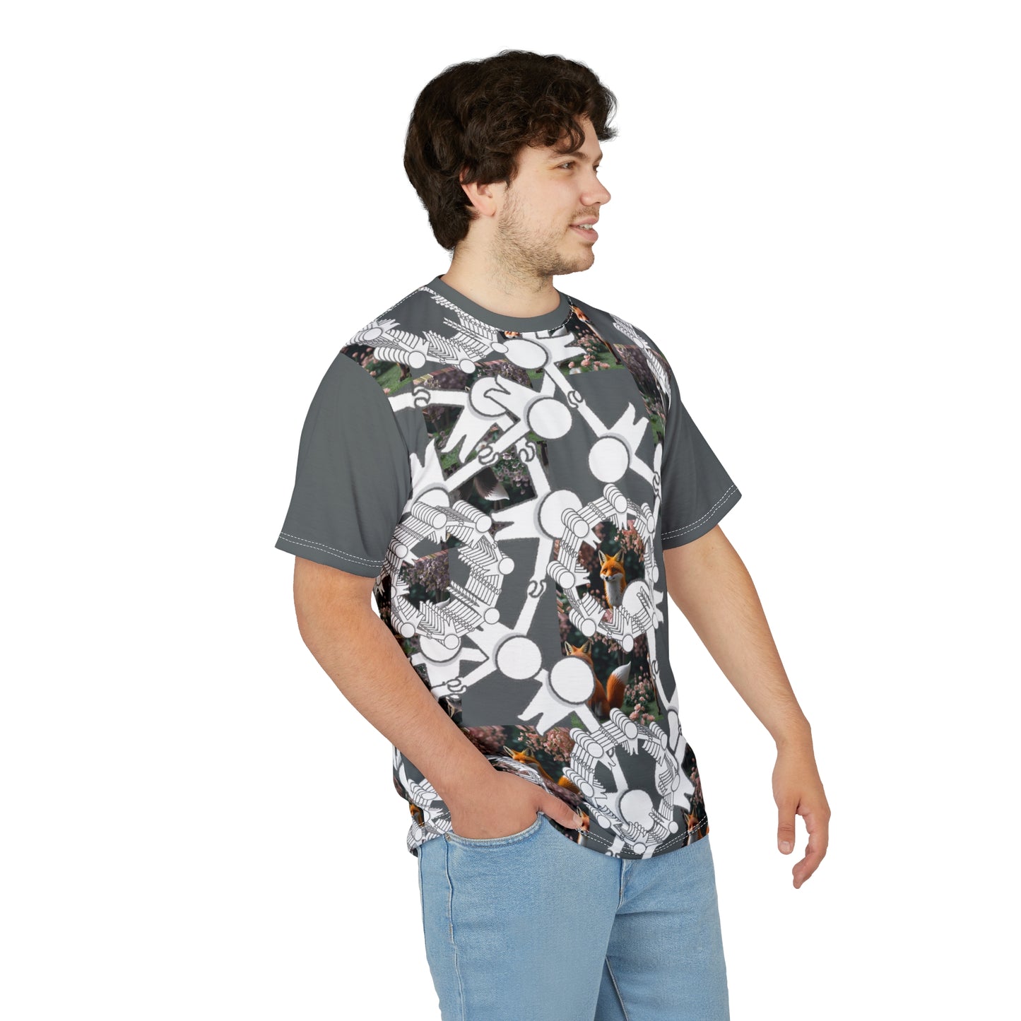 Whimsical Fox Pattern Tee, Unisex Graphic Shirt for Nature Lovers, Fun Gift for Birthdays, Casual Summer Wear, Eco-Friendly Style