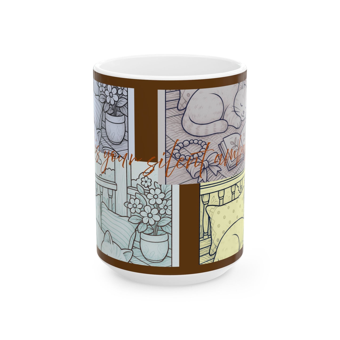 Cozy Home Ceramic Mug, Cat Lovers Gift, Floral Design Coffee Cup, Cute Tea Mug, Unique Kitchenware, Gift for Cat Moms